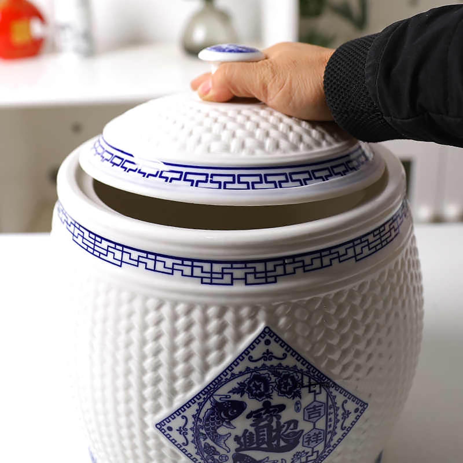Premium Ceramic Rice Storage Container with Lid - Large Airtight Rice Dispenser for Kitchen, Pantry & Countertop - Perfect for Rice, Grains, Flour & Dry Food Storage (10L Capacity) - Ideal for Asian Cooking, Meal Prep & Organized Kitchen Storage
