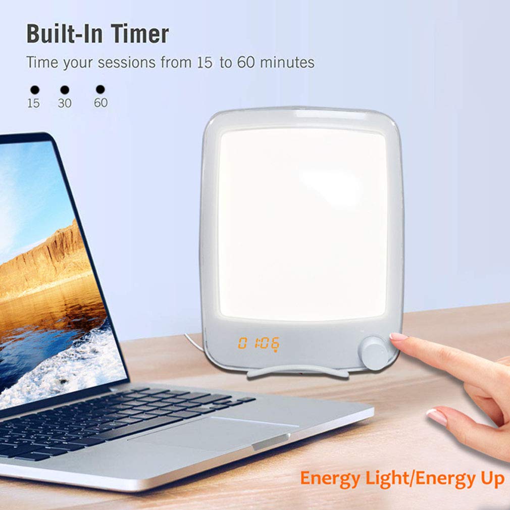 UV-Free LED Light Therapy Lamp - Full Spectrum Daylight Lamp with Alarm Clock & Timer, Portable for Home, Office, Travel | Wake Up Light, Seasonal Affective Disorder (SAD) Relief, Mood Booster