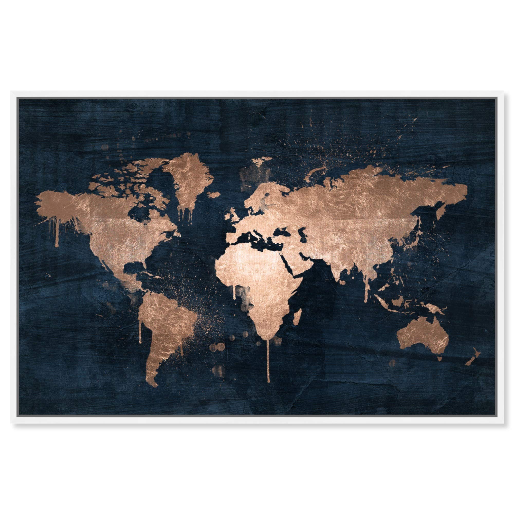 Oliver Gal Artist Co. 'Mapamundi Copper' Framed World Map Wall Art - Vintage Style Canvas Print for Home & Office Decor - Perfect for Living Room, Study or Gift
