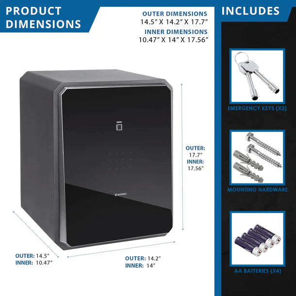 Barska AX13936 Obsidian 9 Biometric Fingerprint Safe with Touchscreen Keypad - Secure Handguns, Jewelry & Valuables for Home or Office Use