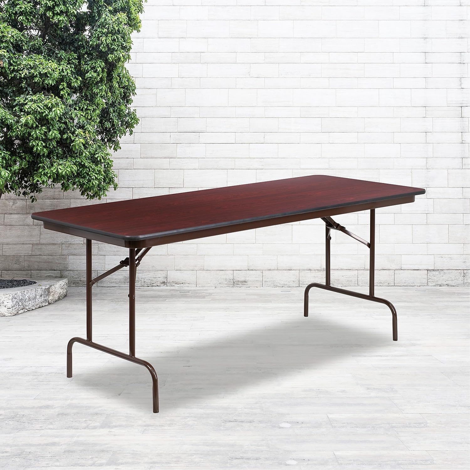 Flash Furniture Floyd 6-Foot Folding Banquet Table - Mahogany Laminate Surface, High Pressure Resistant - Perfect for Events, Parties, Conferences & Home Use