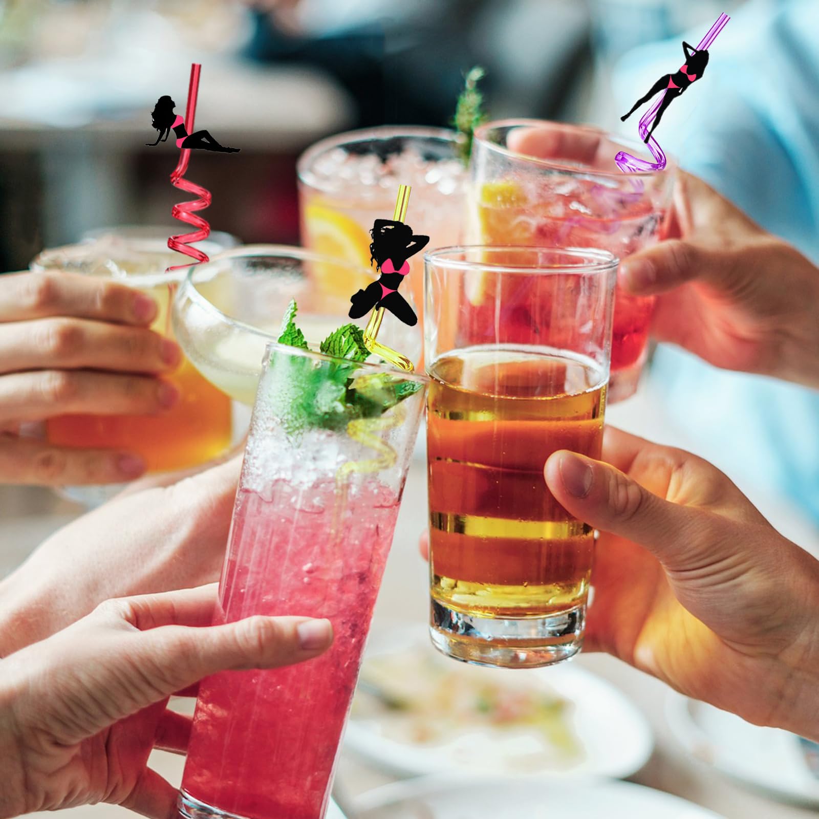24pcs Pink Bachelorette Party Straws - Reusable Crazy Swirl Drinking Straws for Bachelorette, Bachelor & Mexican Themed Parties - Fun Mermaid Cocktail Straws for Naughty Party Supplies & Bodybuilding Events - Perfect for Girls Night Out, Bridal Showers & Themed Celebrations