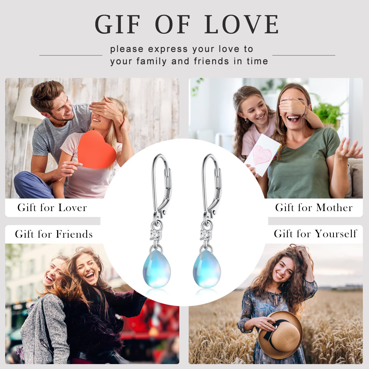 925 Sterling Silver Moonstone Leverback Earrings for Women | Hypoallergenic Moonstone Jewelry | Perfect Birthday Gift & Everyday Elegance