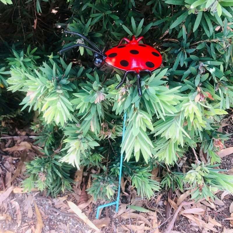 Metal Garden Art Ladybug with Support Pole - Outdoor Decor for Yard, Patio, and Garden Decoration