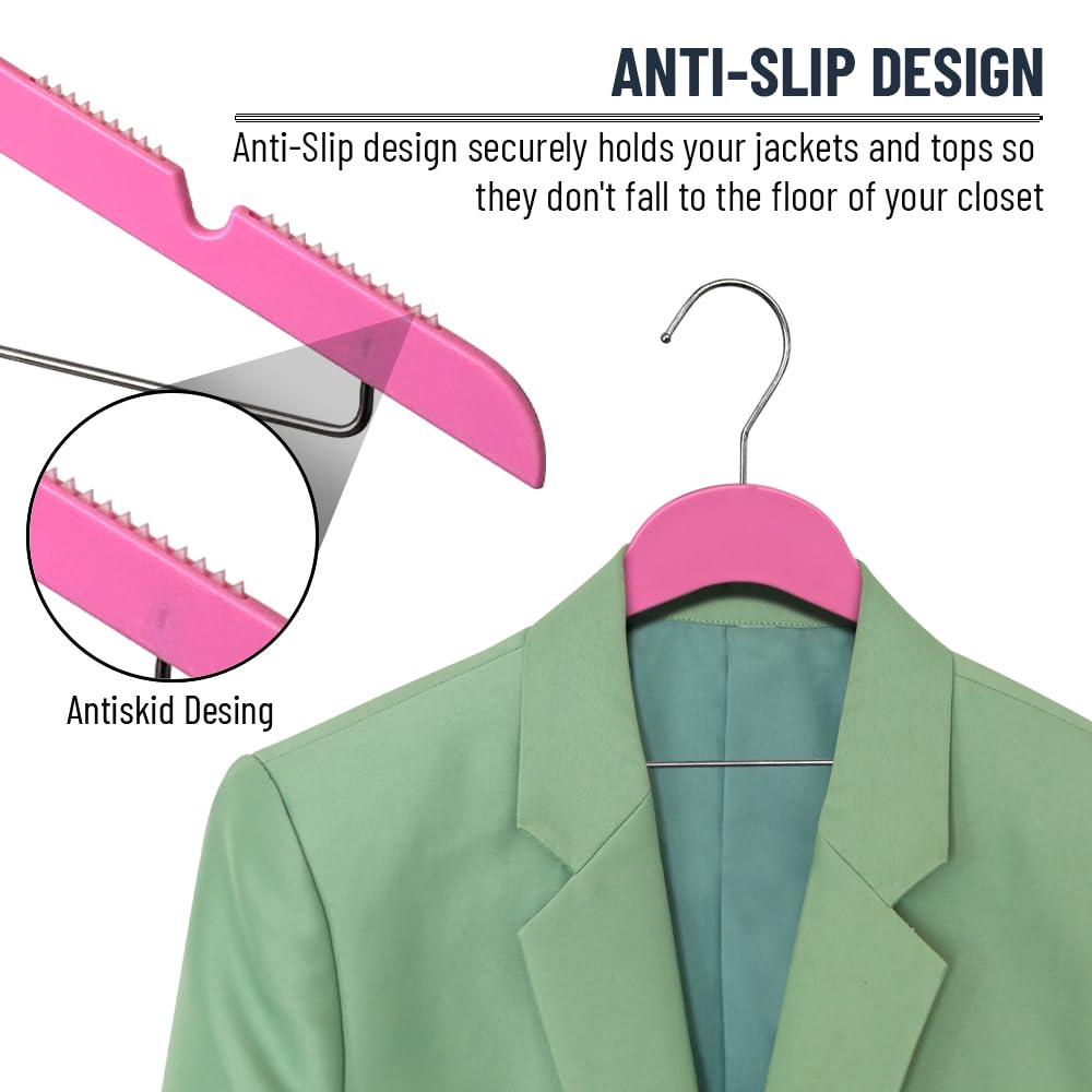 Slim Plastic Hangers with Clips - 100 Pack Space Saving Blouse & Clothes Hangers (Hot Pink) - Perfect for Closet Organization, Retail Stores & Laundry Room Storage