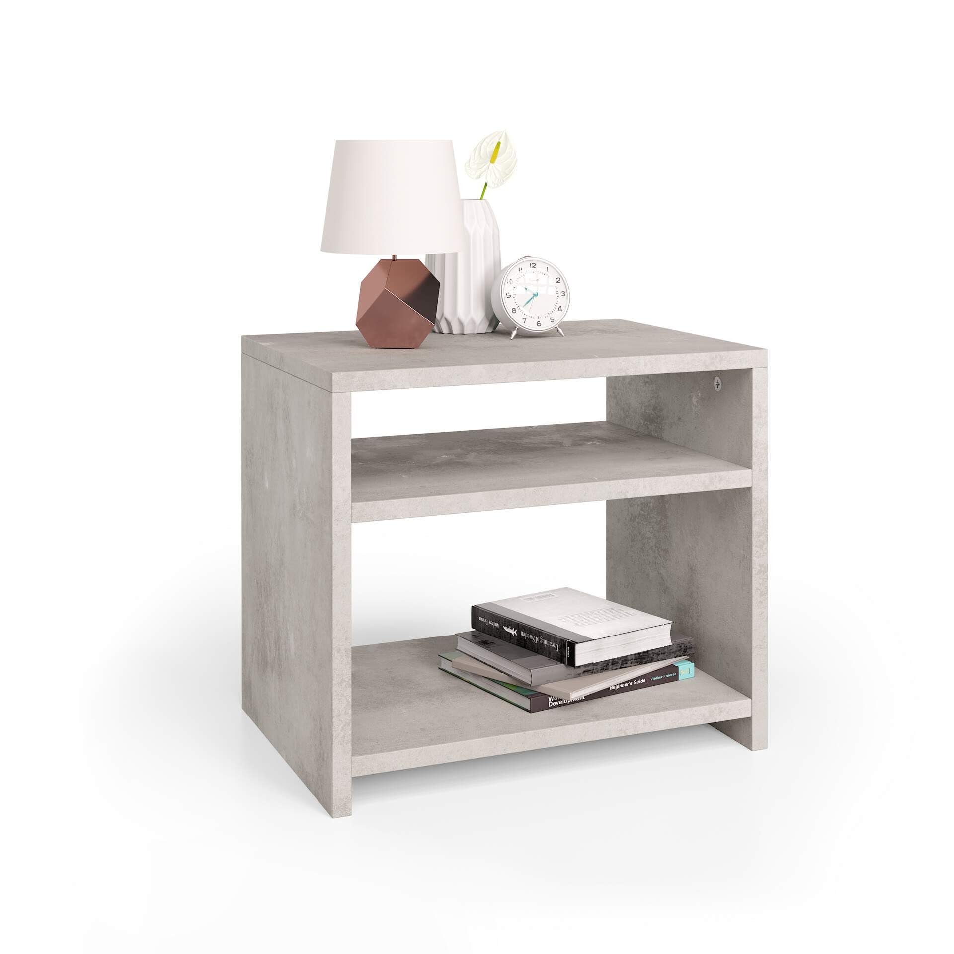 Modern Martino Nightstand - Grey Concrete Effect Bedside Table 17.7