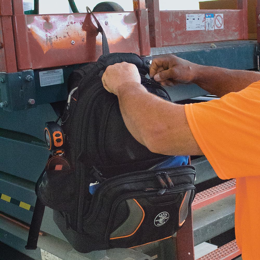 Klein Tools 55485 Professional Electrician Tool Backpack - Heavy Duty 48-Pocket Organizer with Waterproof Bottom & Removable Tool Carrier - Perfect for Construction, HVAC Work & Home DIY Projects