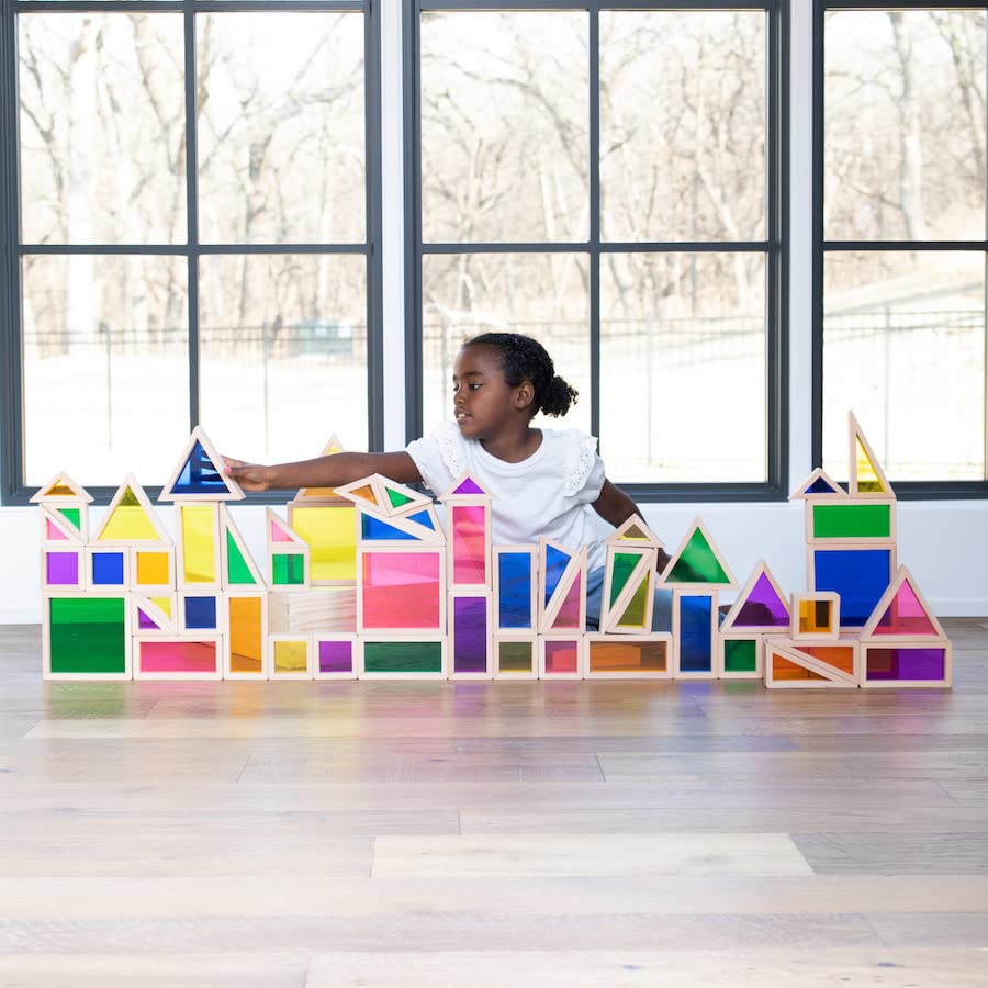Fat Brain Toys Acrylic Building Blocks - 56 Piece Educational STEM Toy Set for Kids Ages 3-8 | Montessori Inspired Construction Blocks for Creative Play & Early Learning | Perfect for Classroom, Home & Birthday Gifts