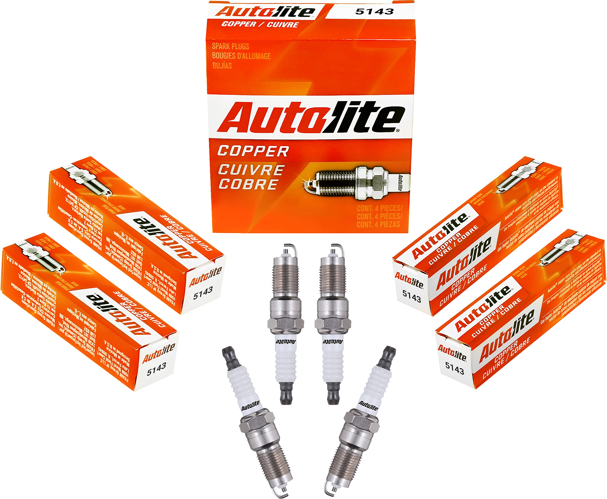 Autolite 5143 Copper Resistor Spark Plugs - 4 Pack High Performance Automotive Replacement for Improved Fuel Efficiency & Engine Power | Ideal for Cars, Trucks & SUVs