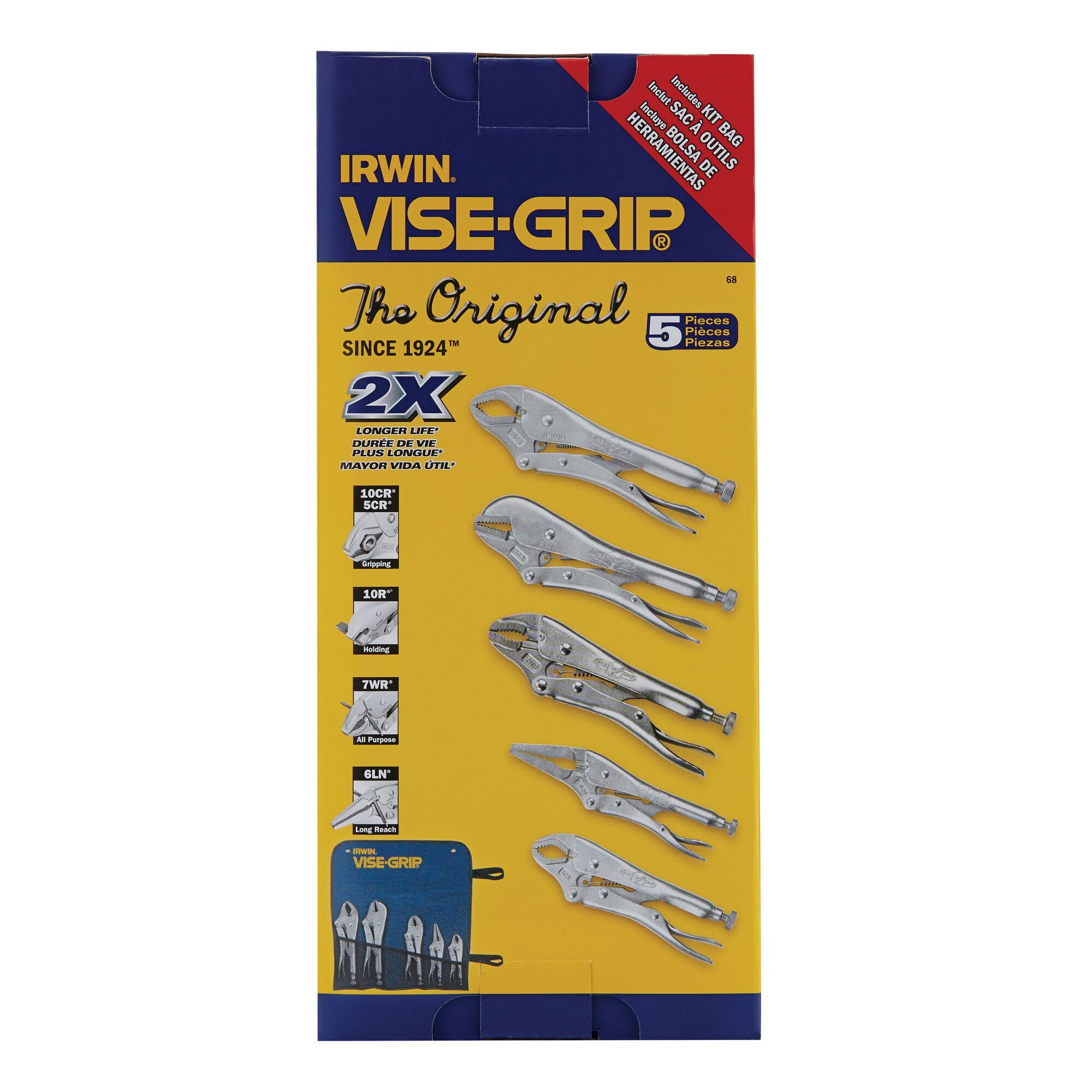 IRWIN VISE-GRIP Original Locking Pliers Set - 5 Piece Tool Kit with 68 Teeth for Strong Grip | Perfect for DIY Projects, Automotive Repairs & Metalworking