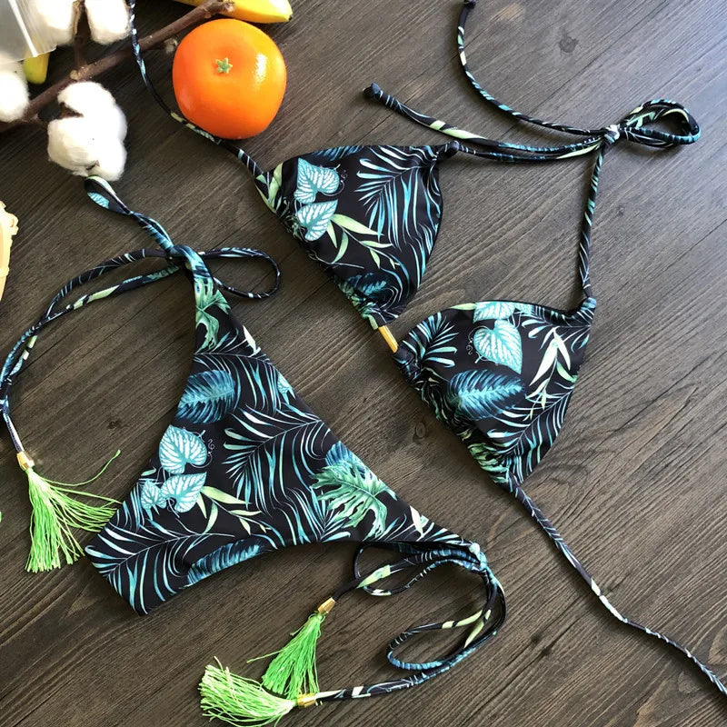 2024 New Women's Micro Bikini Set - 16 Color Options, Push Up Halter Brazilian Thong Swimwear for Summer Beach Vacation | Perfect for Pool Party, Tropical Getaway & Sunbathing