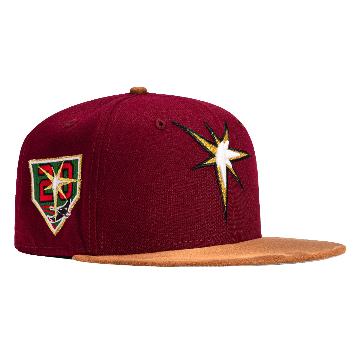 New Era 59Fifty Tampa Bay Rays 20th Anniversary Patch Alternate Baseball Cap - Cardinal & Khaki | MLB Fan Gear for Games & Casual Wear