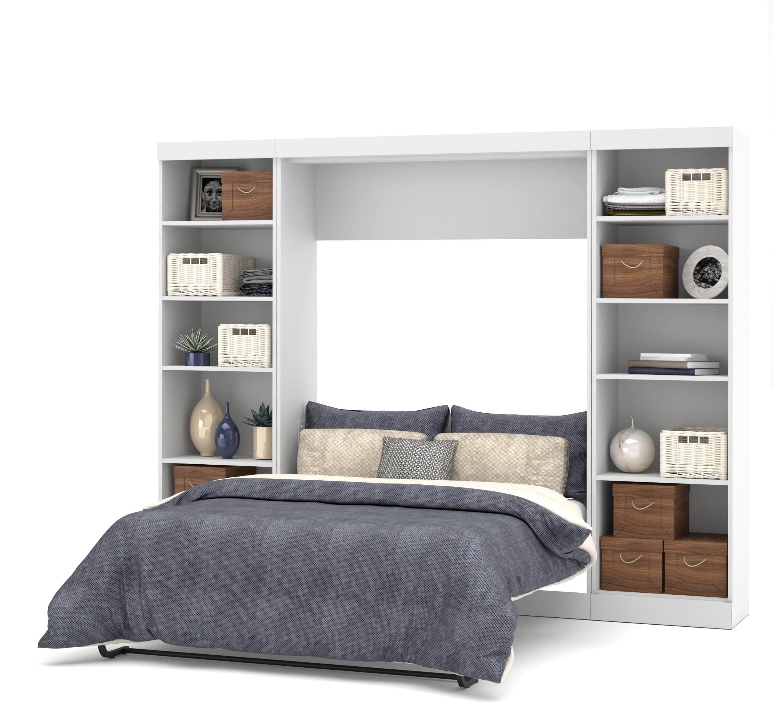 Space-Saving Full Murphy Bed with 2 Storage Units (109W) - 7 Color Options for Home, Office, or Guest Room Use