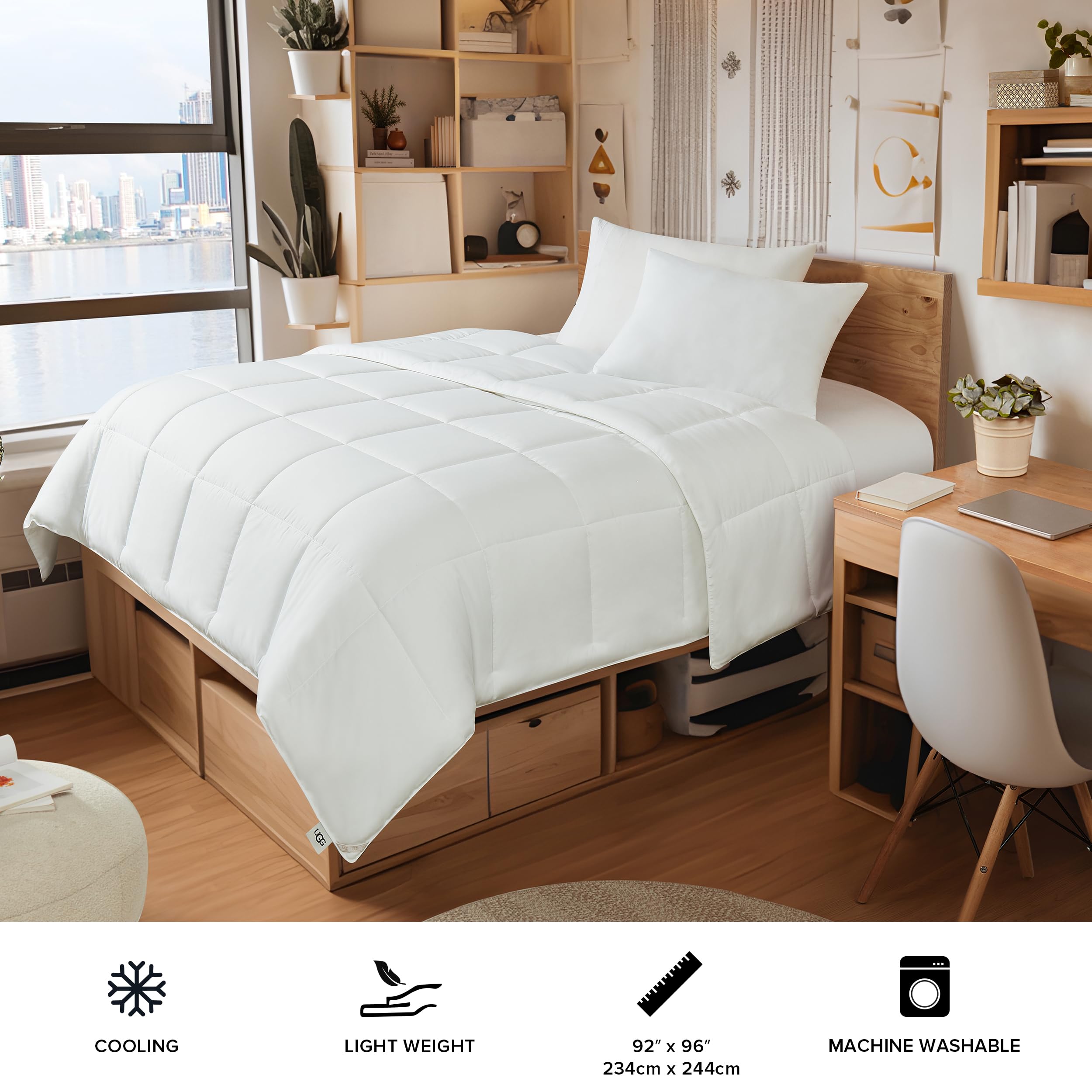 UGG Danielle Full/Queen Cooling Lightweight Down Alternative Comforter - Hypoallergenic, Washable, Quilted Fluffy Duvet Insert with Corner Tabs for Duvet Cover | Perfect for All-Season Bedding, Guest Rooms & Cozy Nights (Bright White)