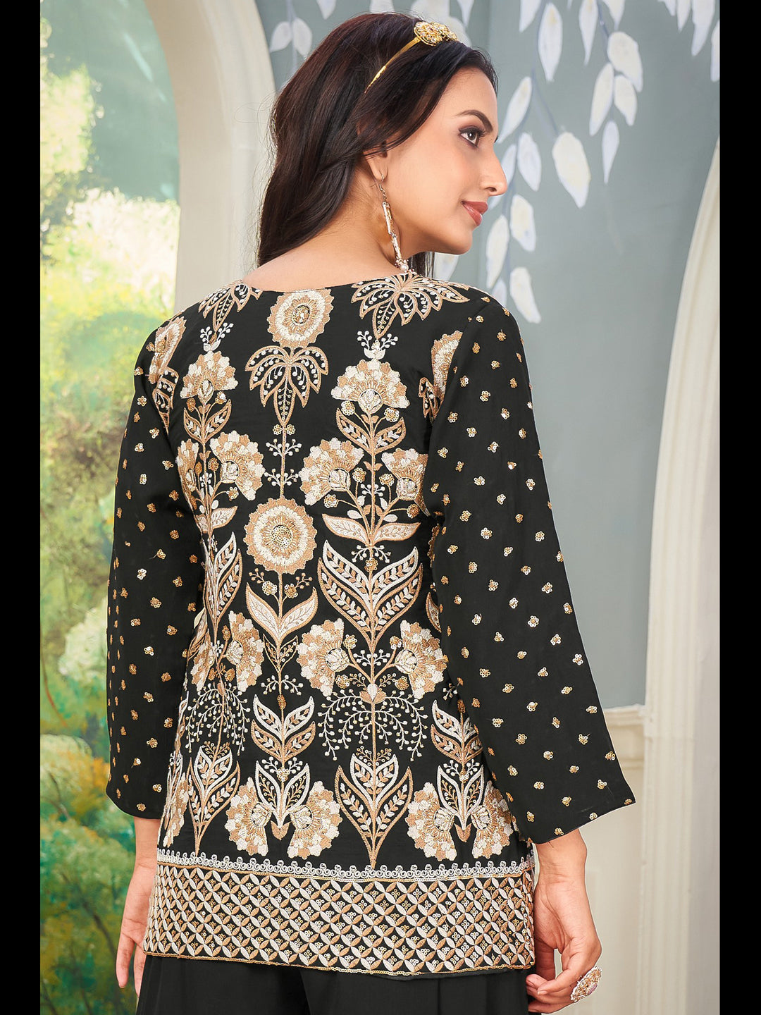Elegant Black Heavy Designer Palazzo Suit with Embroidery & Sequins - Perfect for Parties, Weddings & Special Occasions