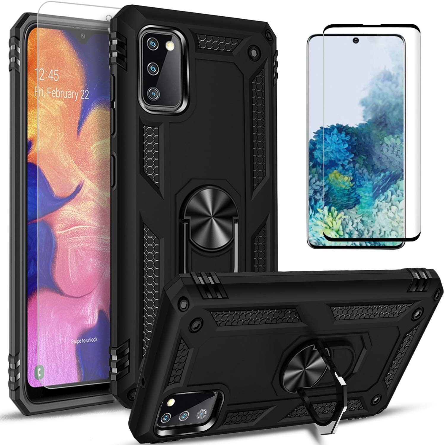 Samsung Galaxy S20 Case with Tempered Glass Screen Protector - Military Grade Shockproof Phone Cover (12ft Drop Protection) & Kickstand - Black | Compatible with Galaxy S20 Only (Not for S20 FE/Plus/Ultra) | Perfect for Outdoor Activities, Travel & Daily Protection
