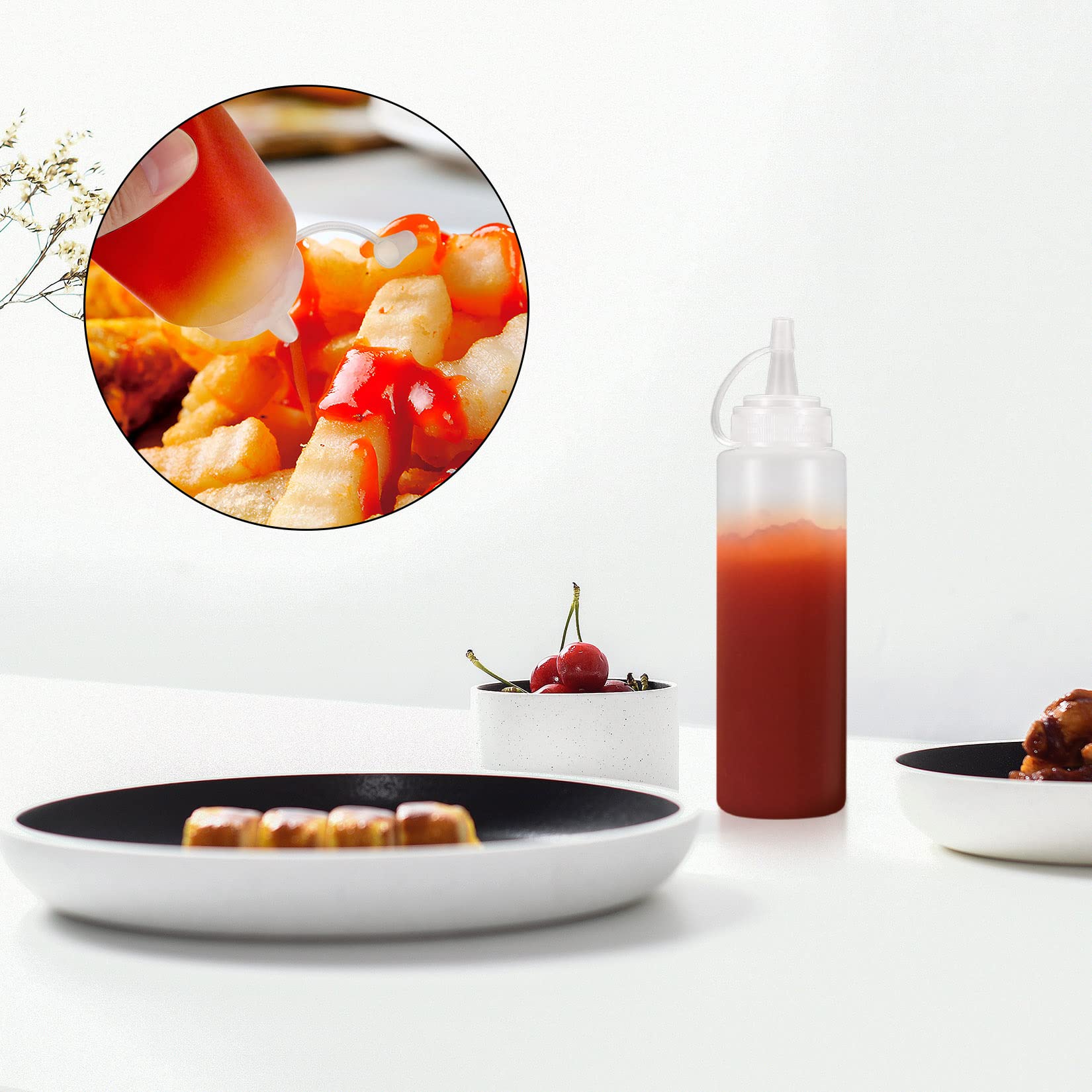 Zhujiehigh 5-Pack 8 oz Plastic Squeeze Condiment Bottles with Funnel & Labels - Perfect for Ketchup, Mustard, Hot Sauce, Oil & Salad Dressing | Ideal for Restaurants, BBQs, Picnics & Home Kitchen Use