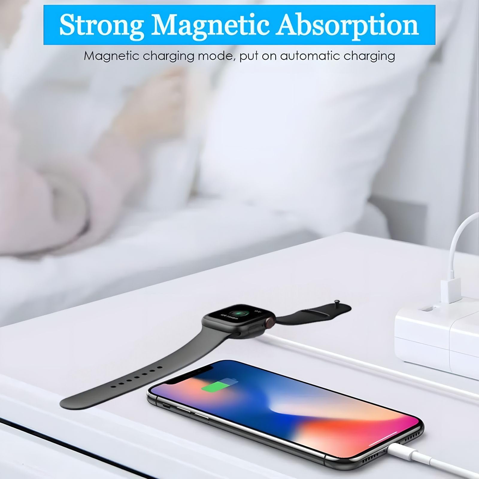 3-in-1 Magnetic Charging Cable for Apple Watch, iPhone & AirPods - Portable Fast Charger Compatible with iWatch Series 10/Ultra 2/SE 2/9/8/7/6/5/4/3/2/1, iPhone 14/13/12/11/Pro/Max/XS/X, iPad & MacBook - 1.3ft/40cm - Perfect for Travel, Office & Home Charging