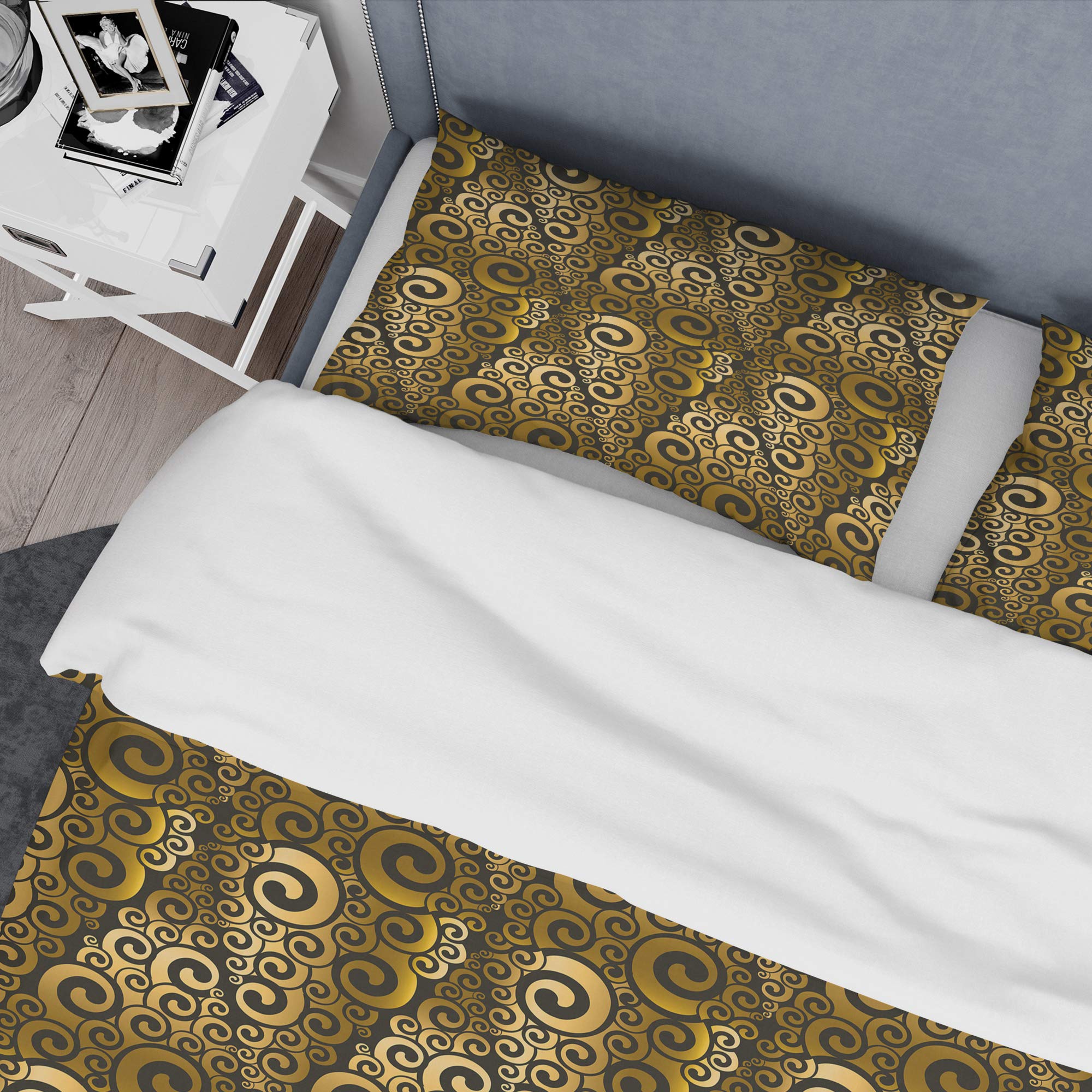 Mid-Century Modern Gold and Black Swirl Duvet Cover Set King - 3 Piece All Season Bedding Set | Luxury Bedroom Decor for Master & Guest Rooms