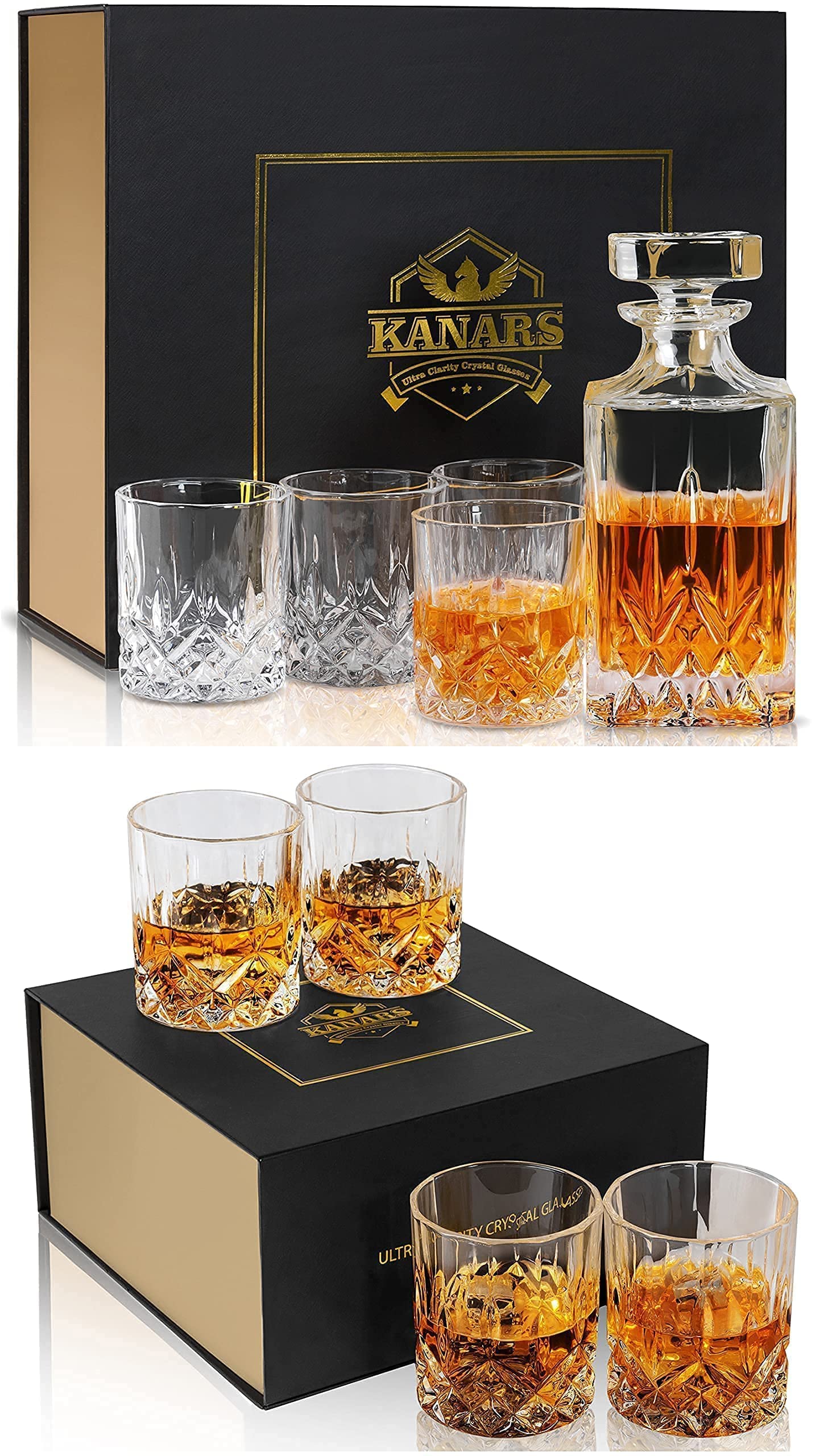 KANARS Handcrafted Whiskey Decanter and Glasses Set - Premium 9-Piece Crystal Liquor Decanter for Bourbon, Scotch, Vodka & Whisky | Perfect Wedding Anniversary Gift Set for Home Bar, Dinner Parties & Special Occasions
