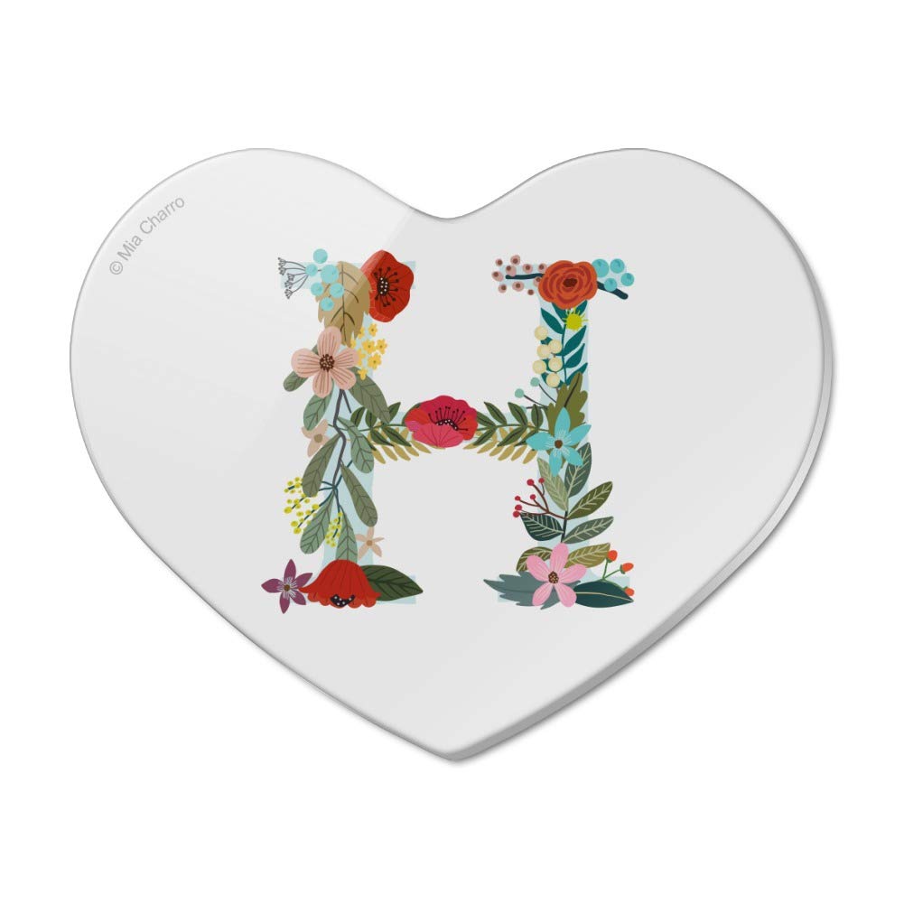 Floral Monogram Letter H Heart Acrylic Refrigerator Magnet - Decorative Initial Fridge Decor for Home, Office & Dorm Room Organization