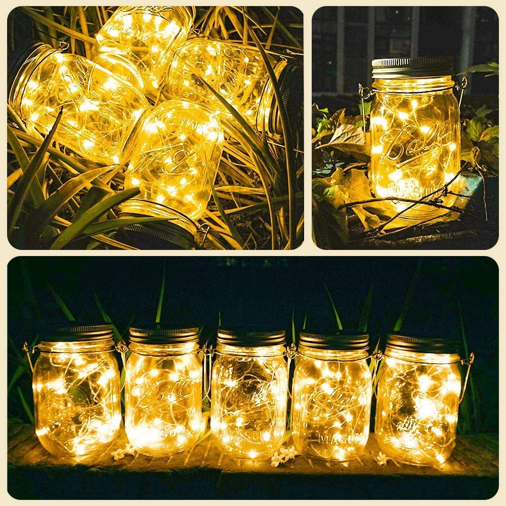SunKite Solar Mason Jar Lights (NO Jars Included) - 12 Pack Waterproof 30 LED Fairy Firefly String Lights with Hangers - Warm White Outdoor Solar Lighting for Garden, Patio, Yard, Wedding & Party Decorations