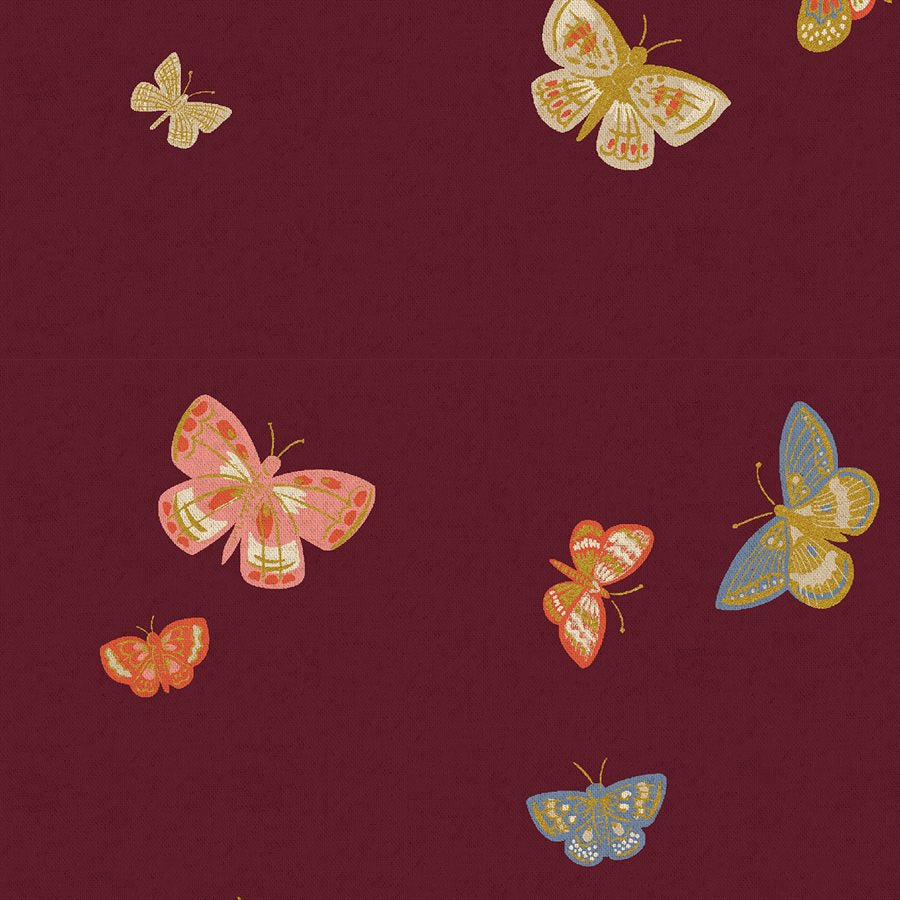 English Rose Butterfly House Burgundy Canvas Wall Art - Vintage Floral Home Decor for Living Room, Bedroom & Office