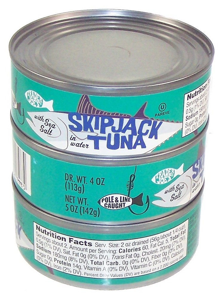 Trader Joe's Skipjack Tuna in Water with Sea Salt - 3 Pack Canned Tuna for Salads, Sandwiches & Quick Meals - High Protein, Low Mercury Fish