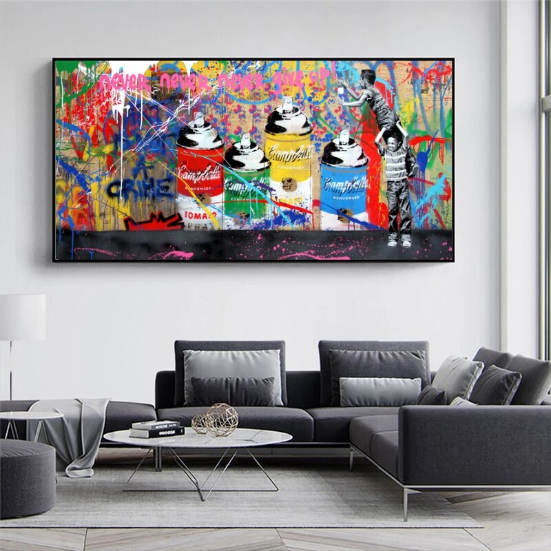 Banksy Never Give Up Canvas Graffiti Art Print - Urban Street Art Wall Decor for Living Room, Bedroom & Office - Modern Home Decor Gift for Art Lovers