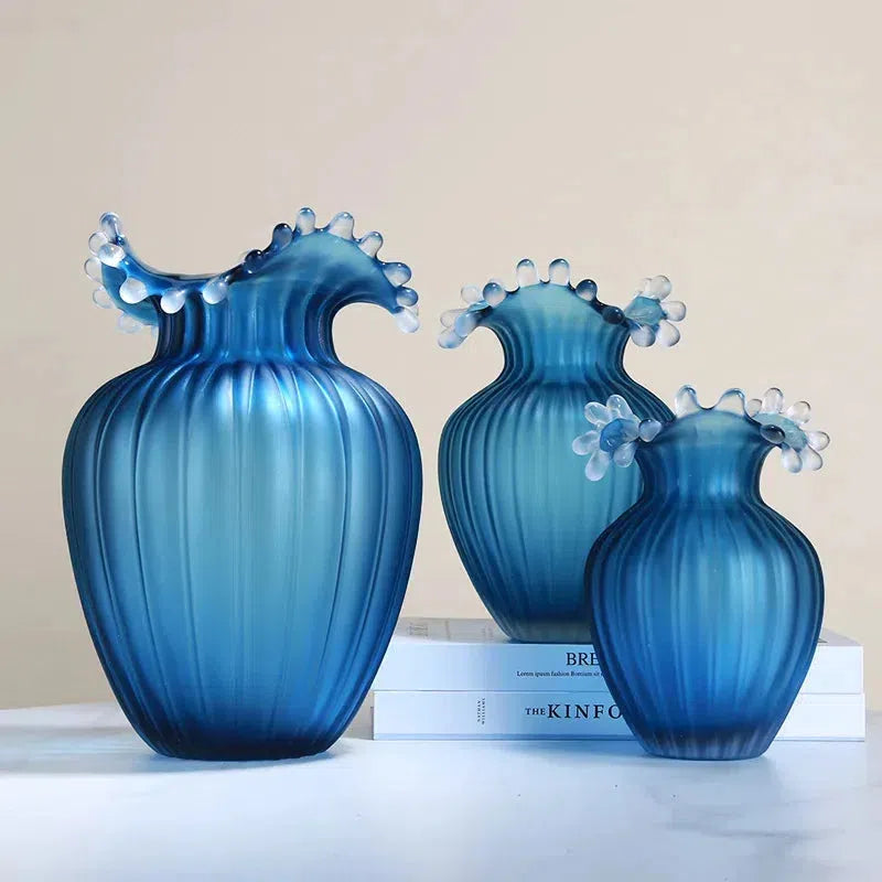 Wave Ripple Glass Vase - Elegant Handmade Decorative Vase for Home, Wedding, and Event Centerpieces - Perfect for Flowers, Candles, and Table Decor