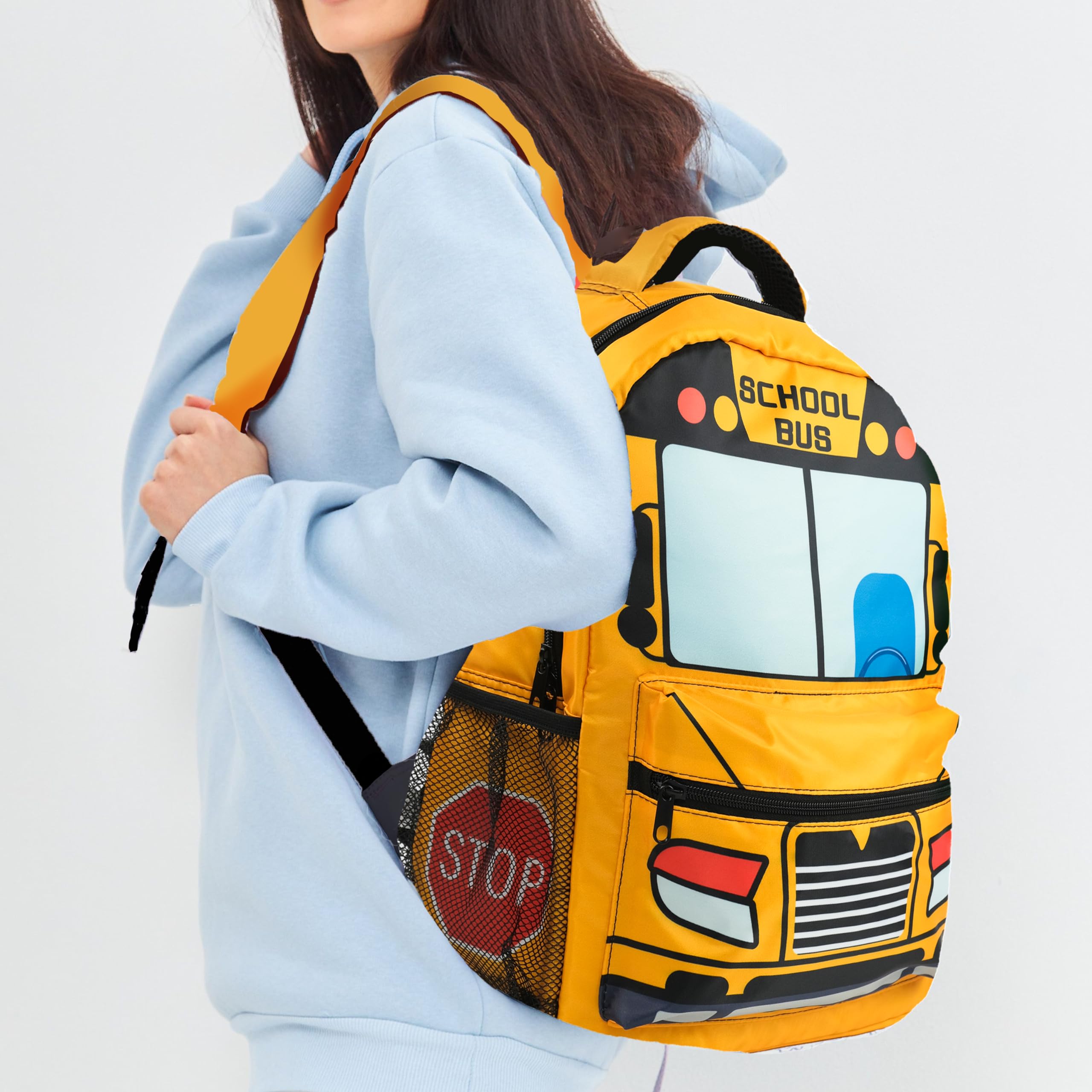 **Cartoon School Bus Backpack - 17 Inch Yellow Kids Backpack for School, Travel & Daily Use - Fun & Functional Backpack for Boys & Girls**