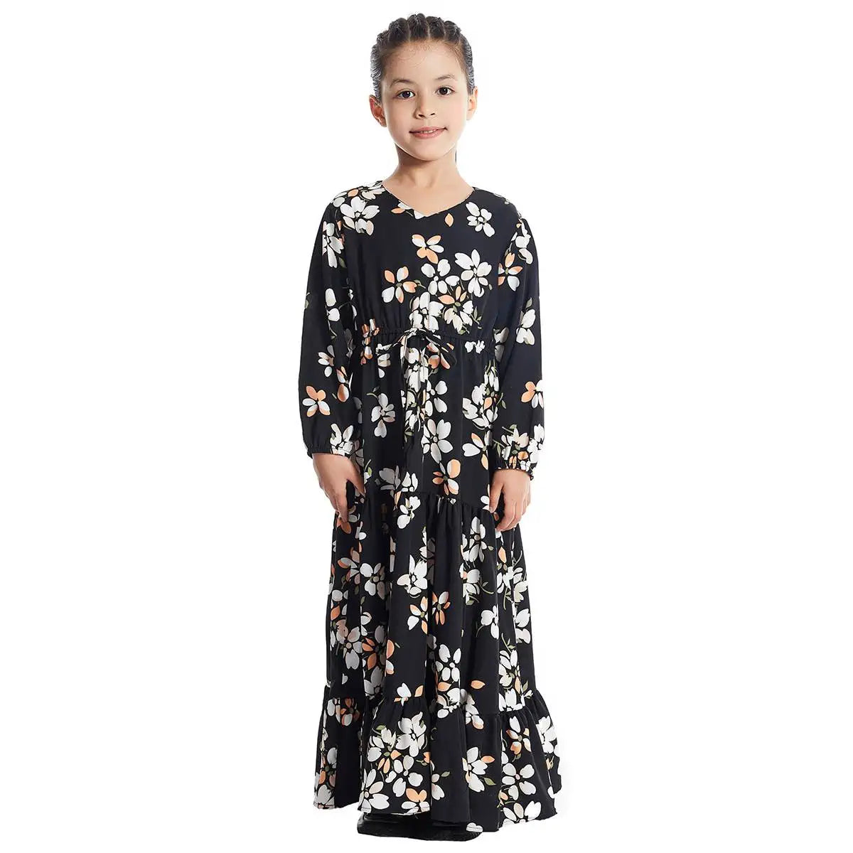 Elegant Floral Printed Middle Eastern Arab Abaya Dress for Women - Modest Islamic Fashion #25621 | Perfect for Prayer, Eid, and Special Occasions