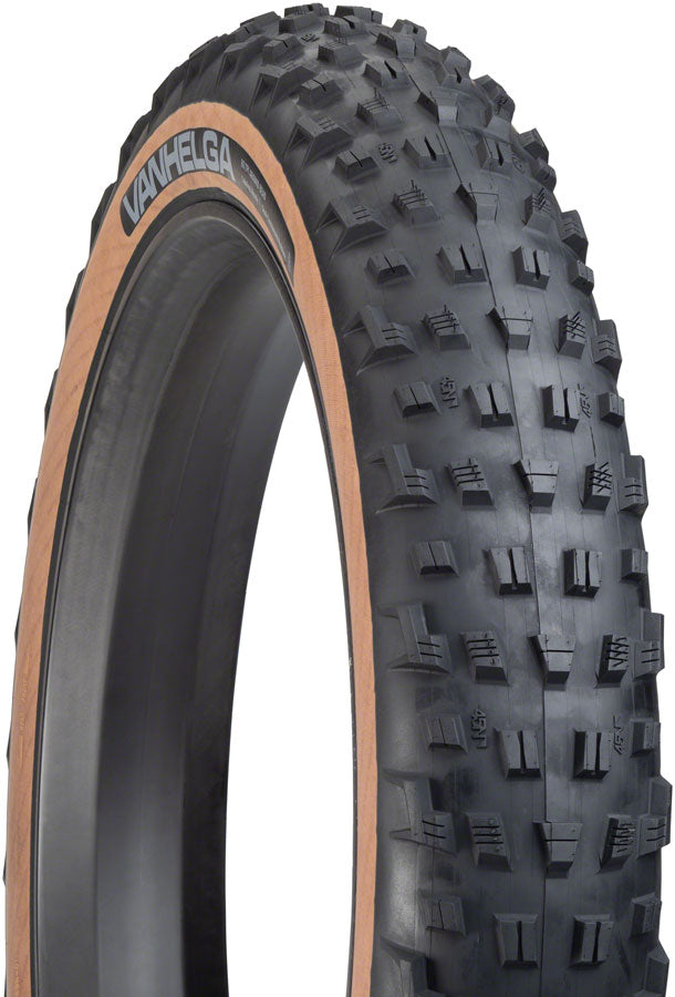 45NRTH Vanhelga 26 x 4.2 Tubeless Folding Fat Bike Tire - 60 TPI, Black/Tan - Winter & Snow Biking, Off-Road Trails, All-Terrain Cycling Accessories