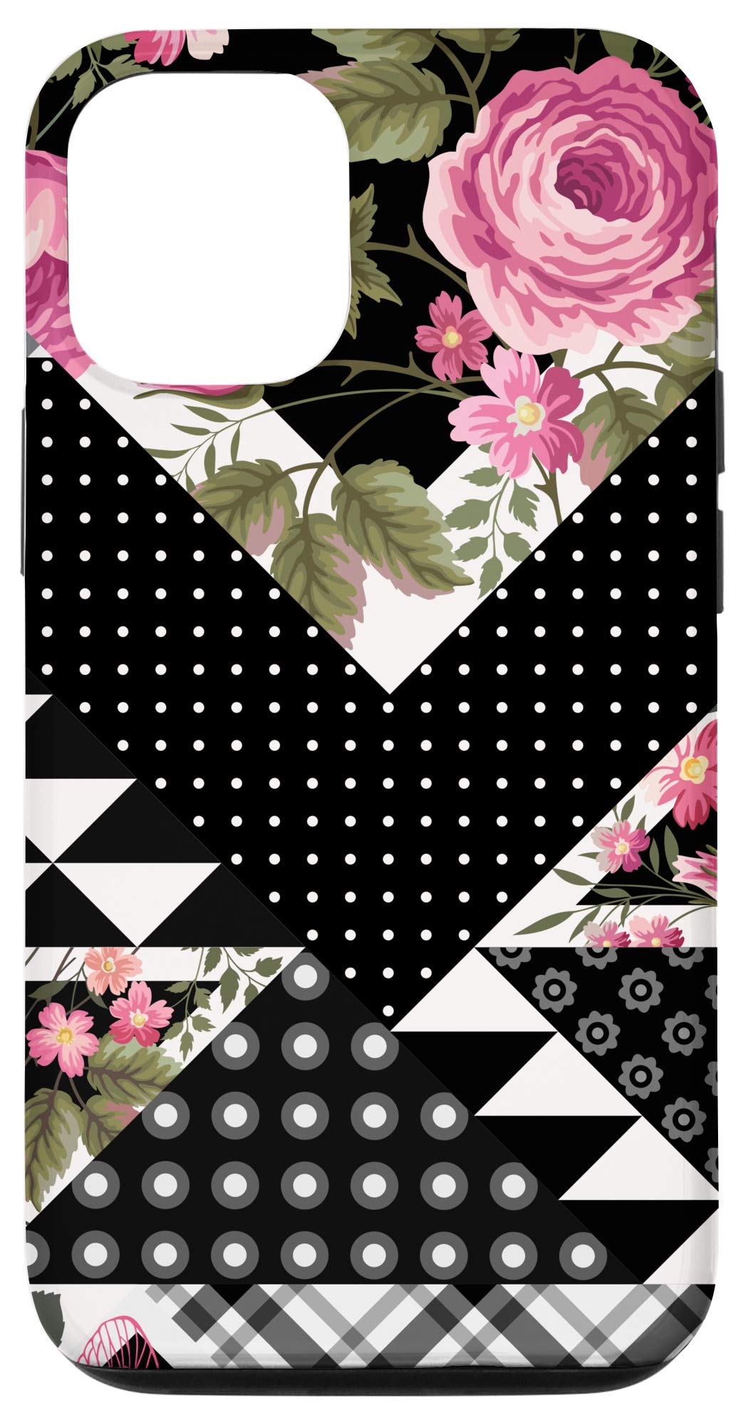 iPhone 12/12 Pro Case - Summer Pink Roses & Polka Dot Design, Vintage Rockabilly Style with Gingham Accents | Perfect for Daily Use, Travel & Fashion Accessories