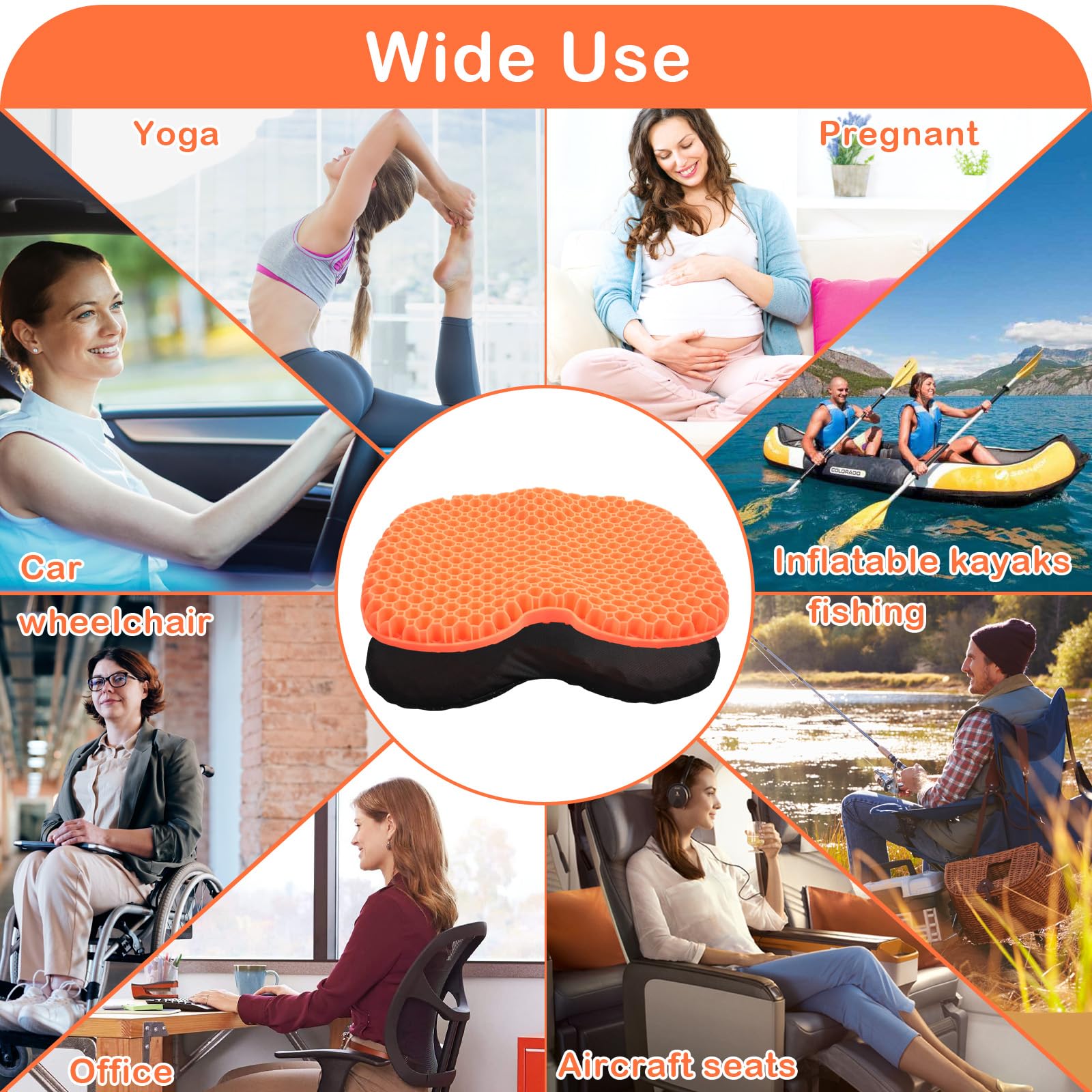 Non-Slip Waterproof Gel Kayak Seat Cushion - Comfortable Anti-Skid Boat & Canoe Pad for Fishing, Pedal Kayaking & Rowing - Perfect for Outdoor Water Sports & Stadium Seating