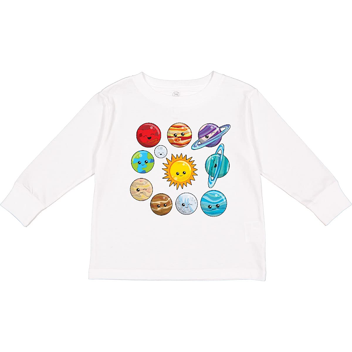 Inktastic Happy Sun Moon and Planets Toddler Long Sleeve T-Shirt - Cute Space Themed Shirt for Boys & Girls - Perfect for Preschool, Daycare & Family Outings