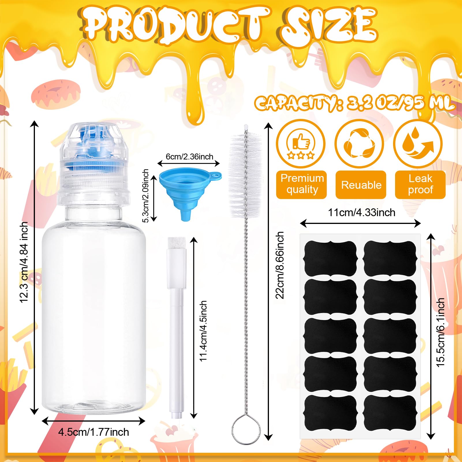 8-Pack Mini Squeeze Bottles with Flip Top Lids - 95ml Reusable Plastic Refillable Containers for Honey, Syrup & Sauces | Leakproof Travel-Size Bottles for Camping, Cooking, Kids Activities & Kitchen Use