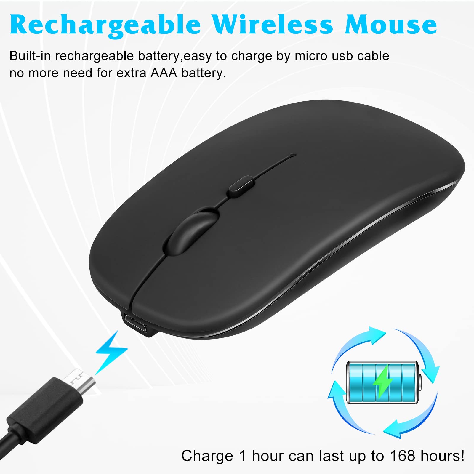 UrbanX Bluetooth Rechargeable Wireless Mouse for Lenovo Flex 5 Series 2-in-1 Laptop, Compatible with PC/Mac/iPad Pro/Computer/Tablet/Android, Onyx Black - Perfect for Office, Travel, and Home Use