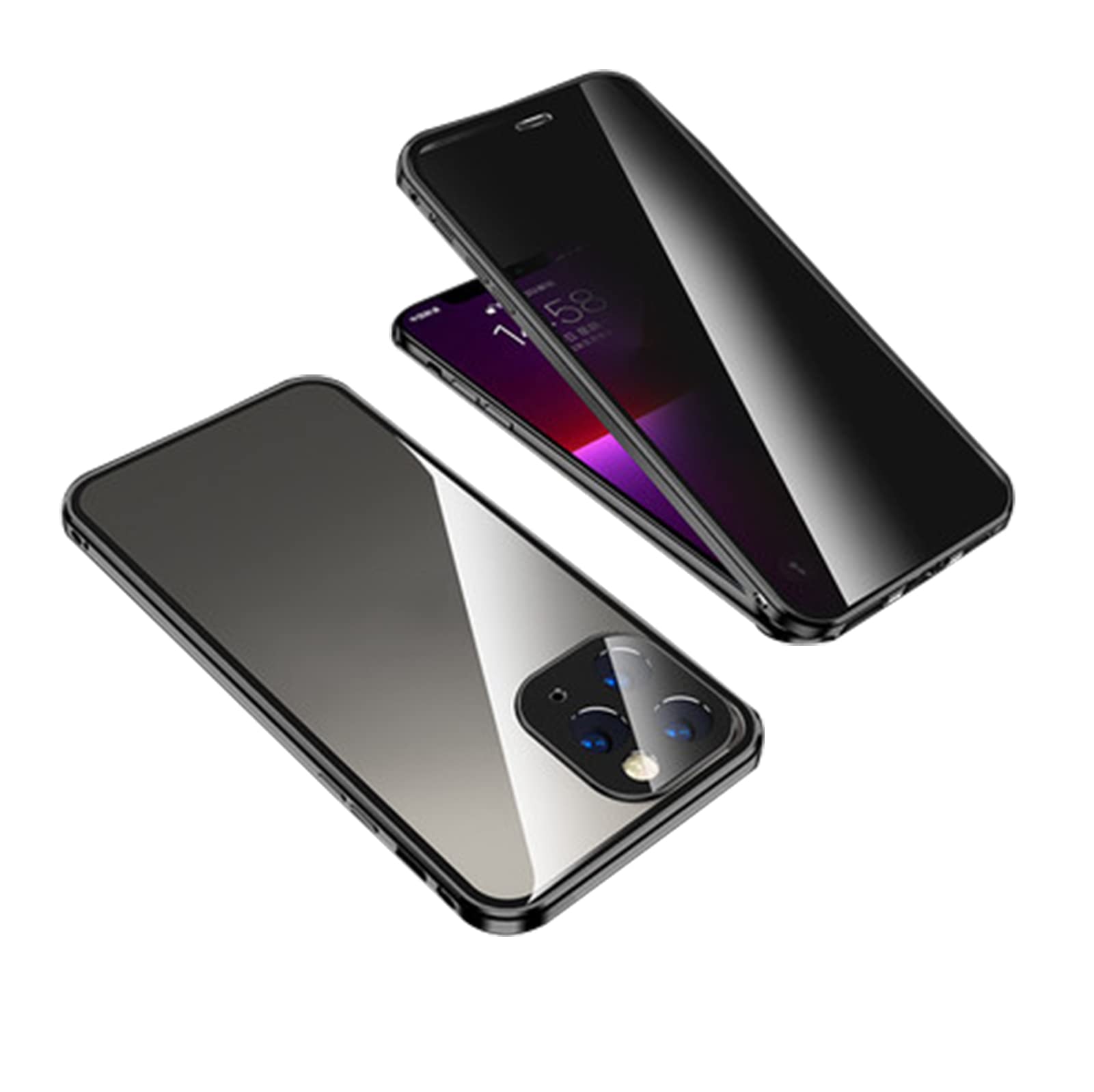 Premium AWJK Magnetic Anti-Spy Case for iPhone 13 Pro/Pro Max - 360° Full Protection with Front & Back Tempered Glass - Strong Adsorption - Sleek Black Design - Perfect for Work, Travel & Privacy Protection