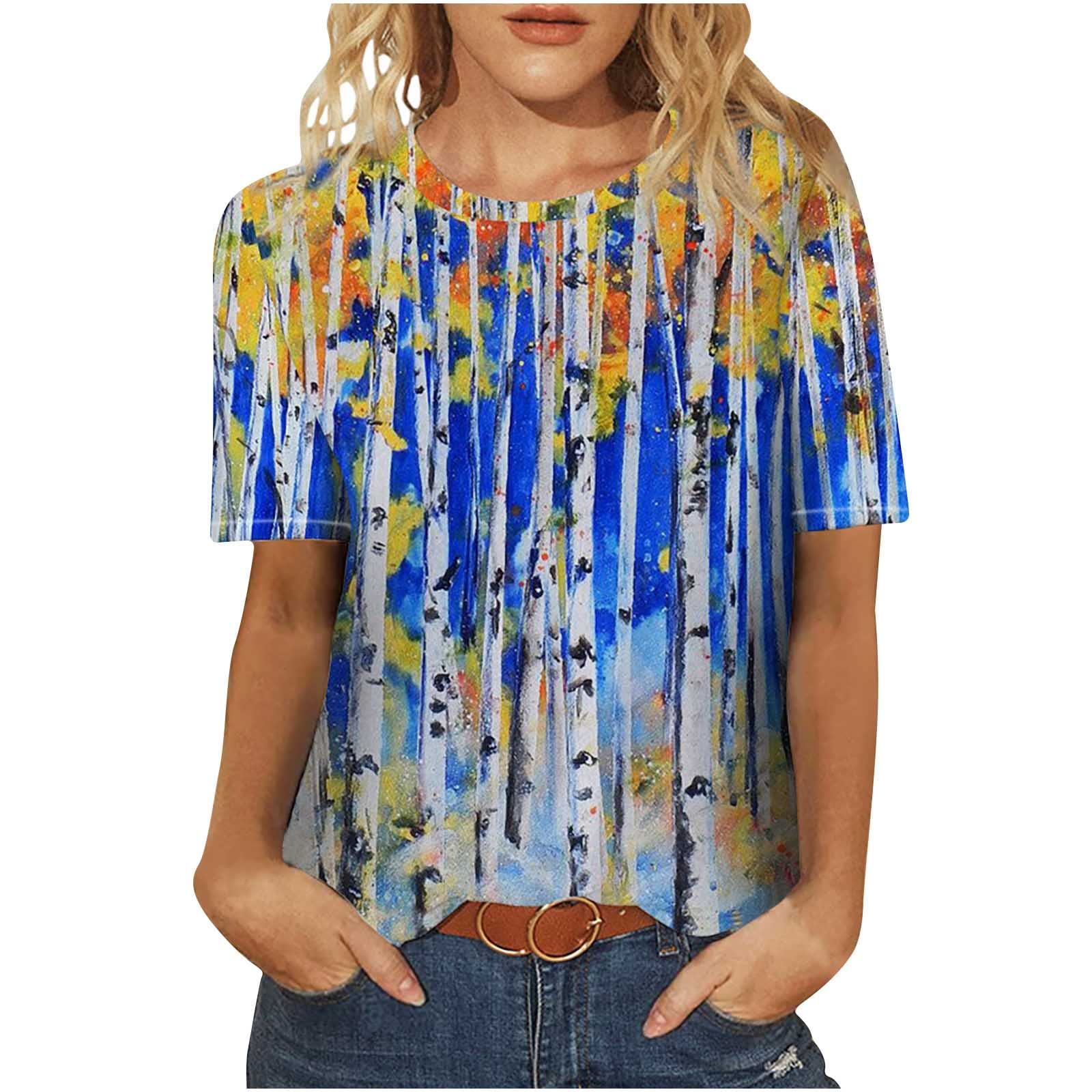 Women's Summer Round Neck Short Sleeve T-Shirt - Cute Printed Vintage Tee for Casual Wear | Loose Fit Blouse for Beach, Travel & Everyday Outfits