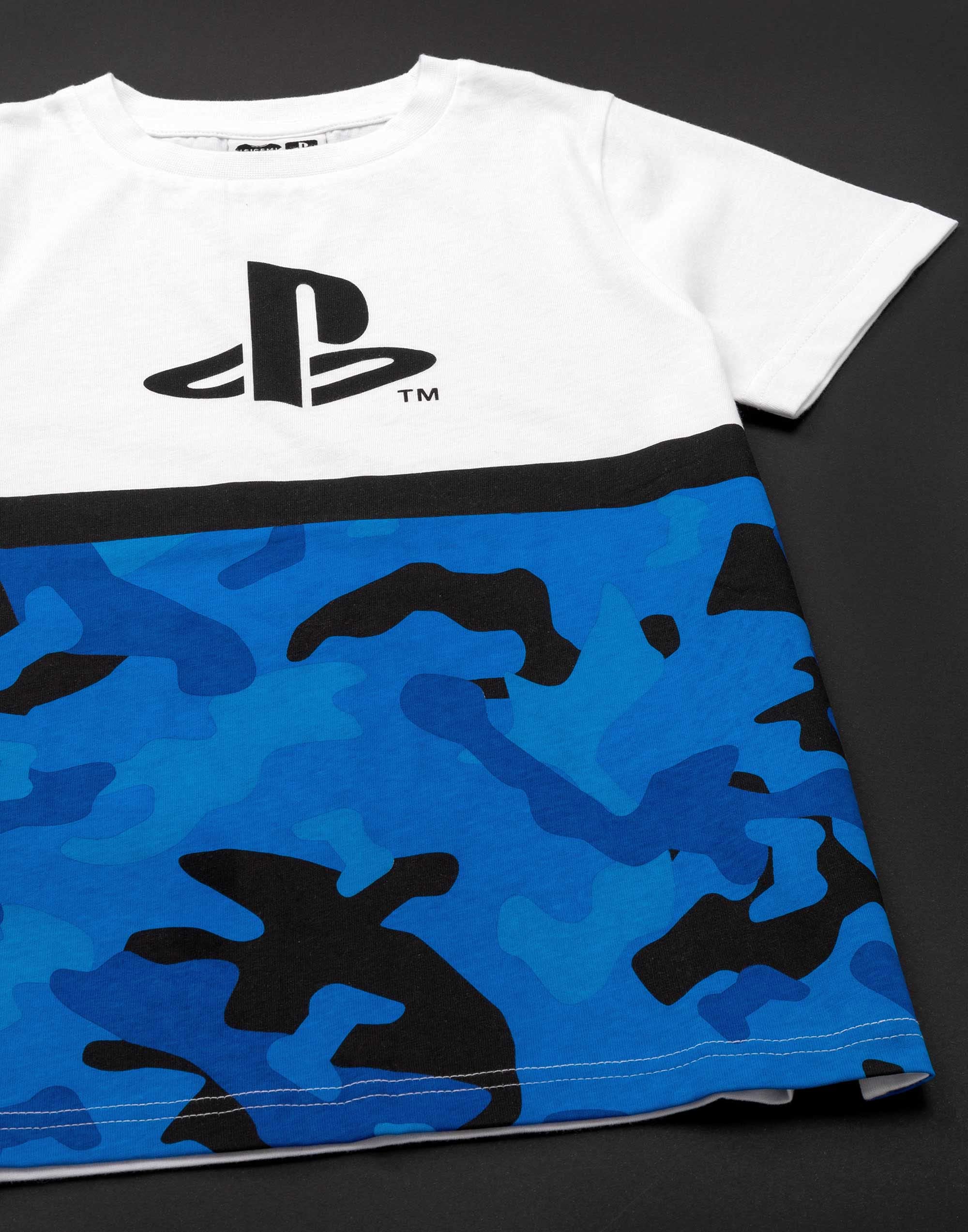 PlayStation Kids Camo T-Shirt for Boys - Blue & White Logo Short Sleeve Gaming Top | Perfect for Birthday Gifts & Casual Wear