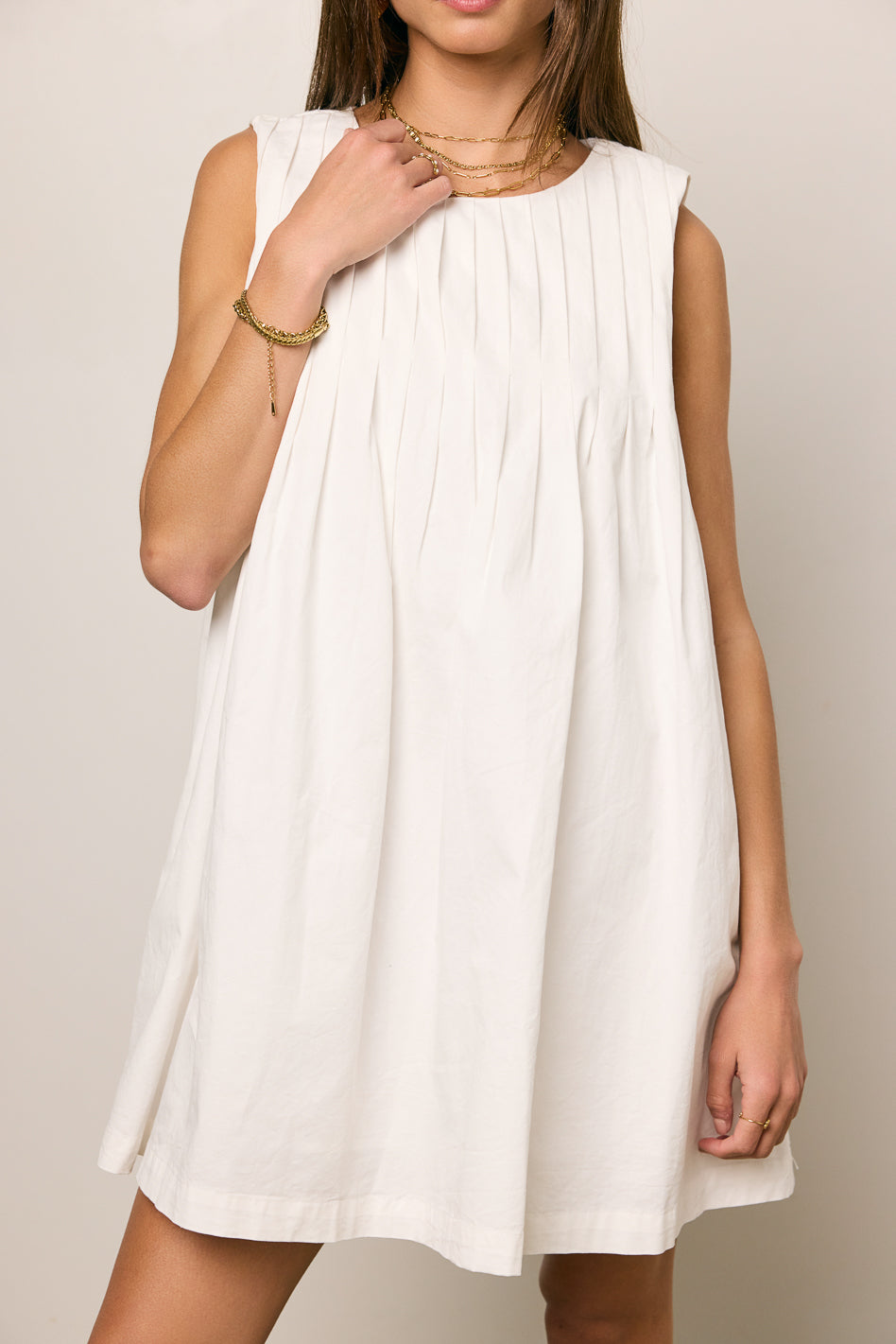 Arizona Pleated Baby Doll Dress for Women - Flowy White Mini Dress for Summer, Casual Wear, Beach & Party Outfits