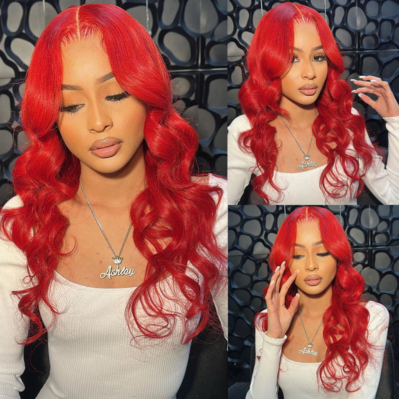 Eullair Nicki Minaj Inspired Red Straight/Body/Deep Wave Human Hair Lace Frontal Wig for Women with Pre-Plucked Hairline - Perfect for Cosplay, Parties & Daily Wear
