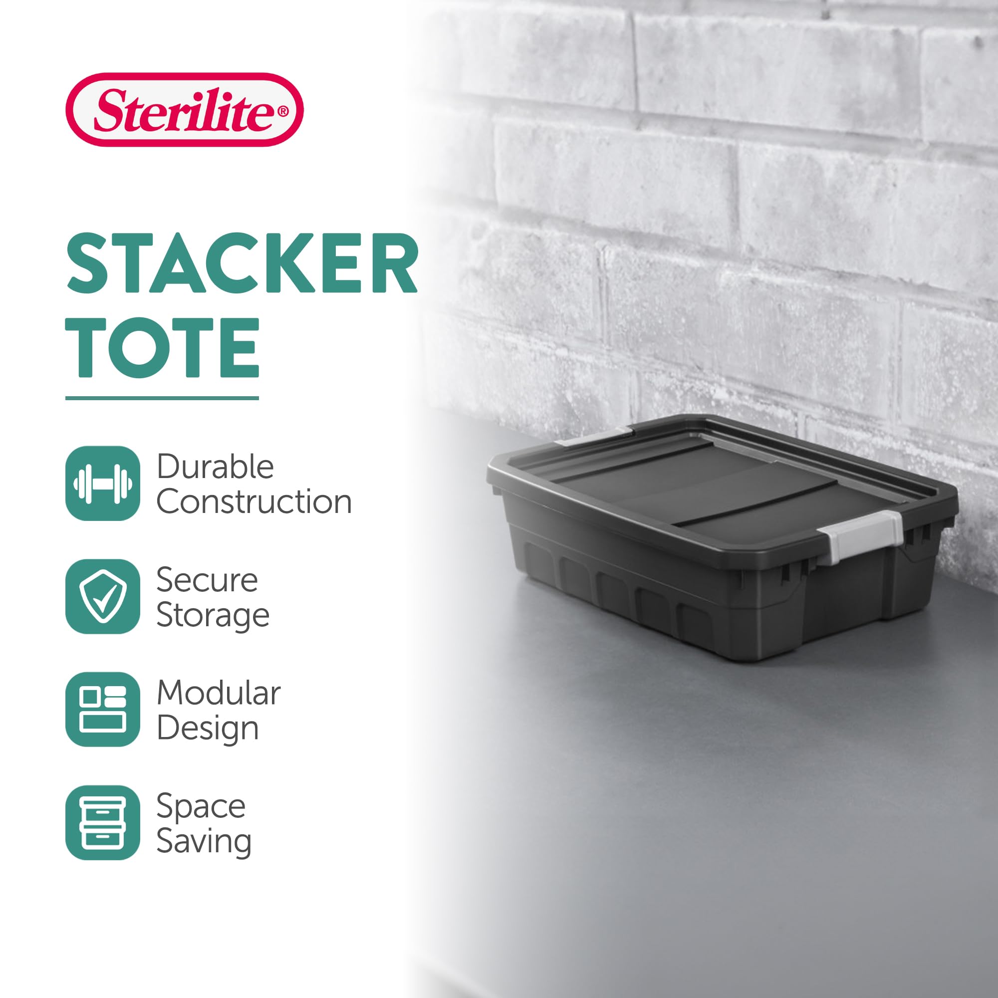 Sterilite 6-Pack 10 Gallon Black Plastic Storage Bins with Lids - Stackable Organizing Containers for Home, Office & Garage Storage Solutions