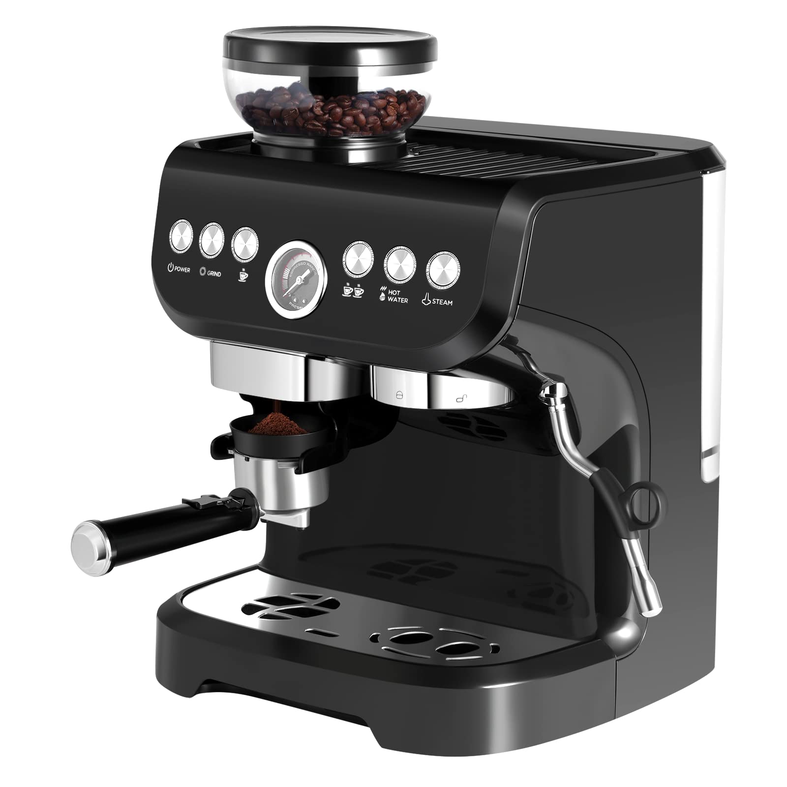 Premium Espresso Coffee Maker with Built-in Grinder - Electric Stainless Steel Machine for Home & Office - Perfect for Lattes, Cappuccinos & Americanos