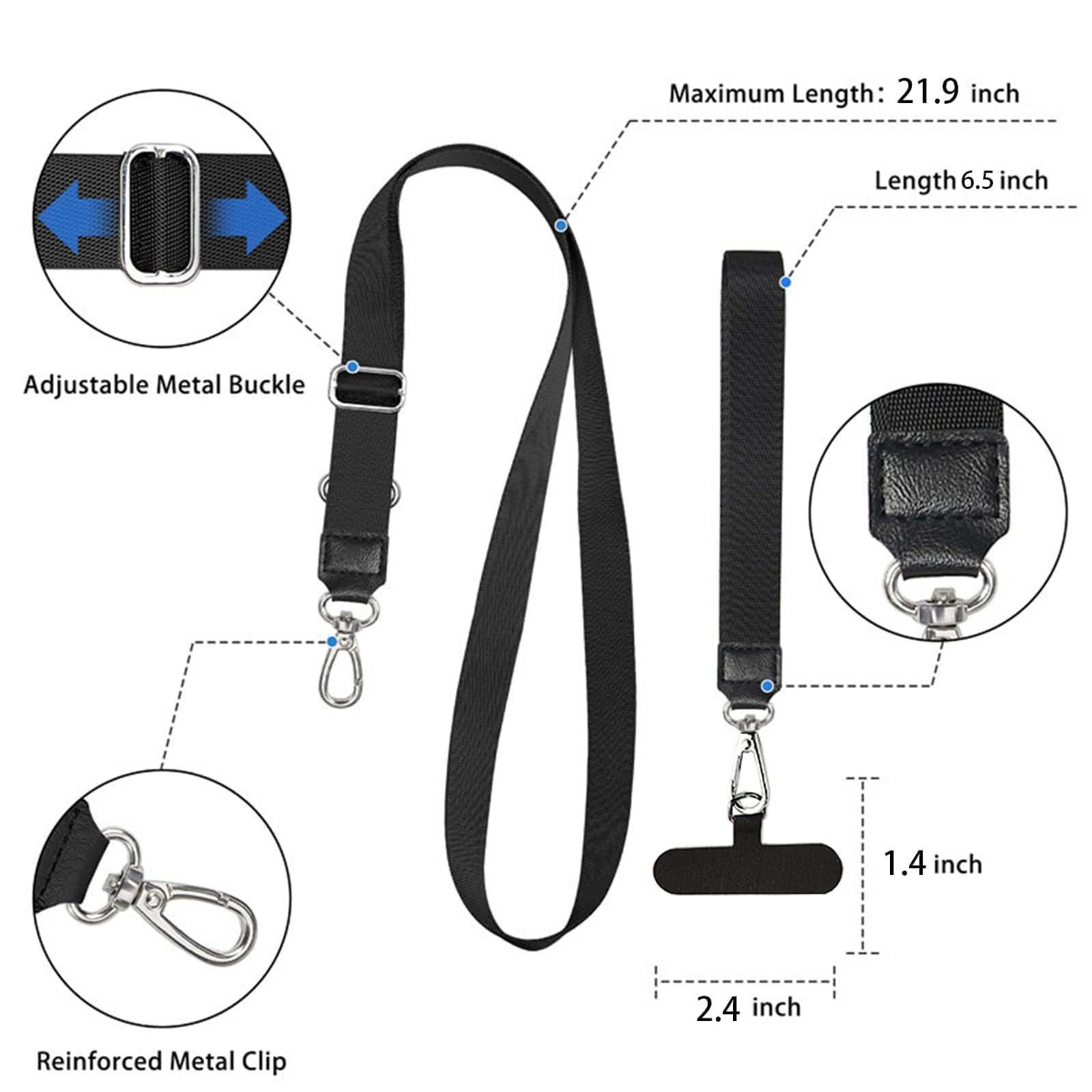 Adjustable Phone Lanyard with Neck/Wrist Strap - Anti-Theft Crossbody Design for Travel & Events (Black)