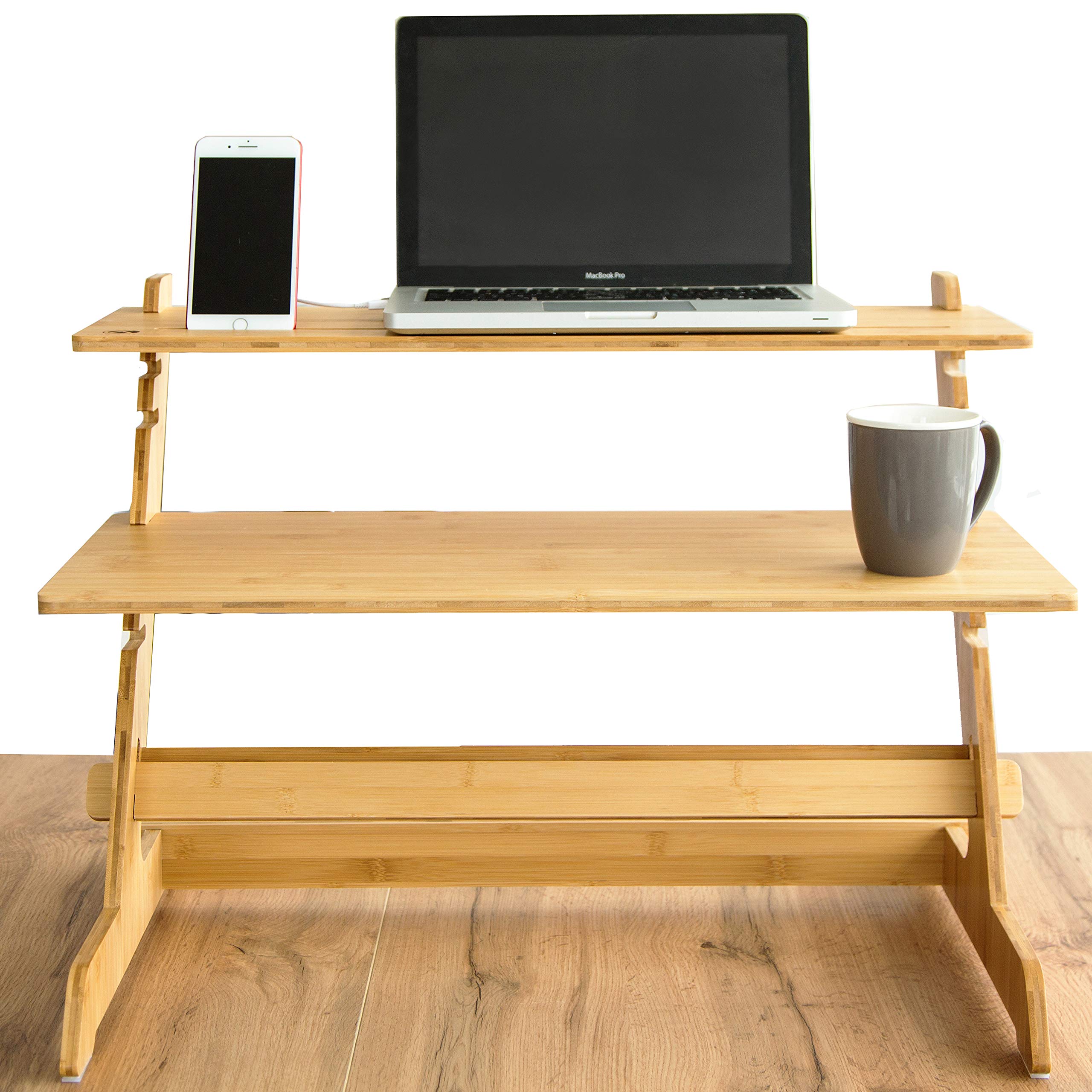 **2023 Updated Crew & Axel Standing Desk Converter - 100% Natural Bamboo Adjustable Sit to Stand Riser Workstation for Desktop or Laptop, Dual Monitor Stand - Perfect for Home Office, Remote Work & Ergonomic Workspace (19” Height, 26” Width)**