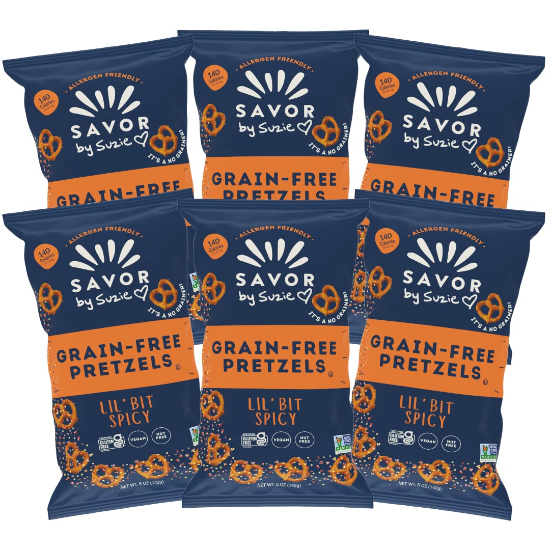 Gluten-Free Pretzel Twists - Grain Free, Nut Free, Non-GMO Vegan, Paleo Snacks | Sugar Free, Spicy Flavor | 6-Pack by Savor by Suzie | Perfect for Keto Diet, Healthy On-the-Go Snacking & Party Treats