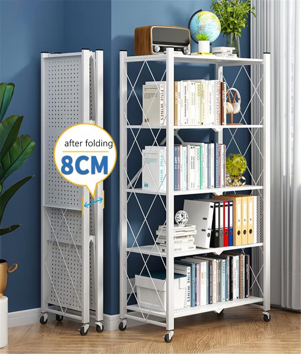 4-Tier Heavy Duty Metal Storage Shelf with Wheels - Foldable Freestanding Shelving Unit for Kitchen, Pantry, Closet, Garage & Office - Black (28