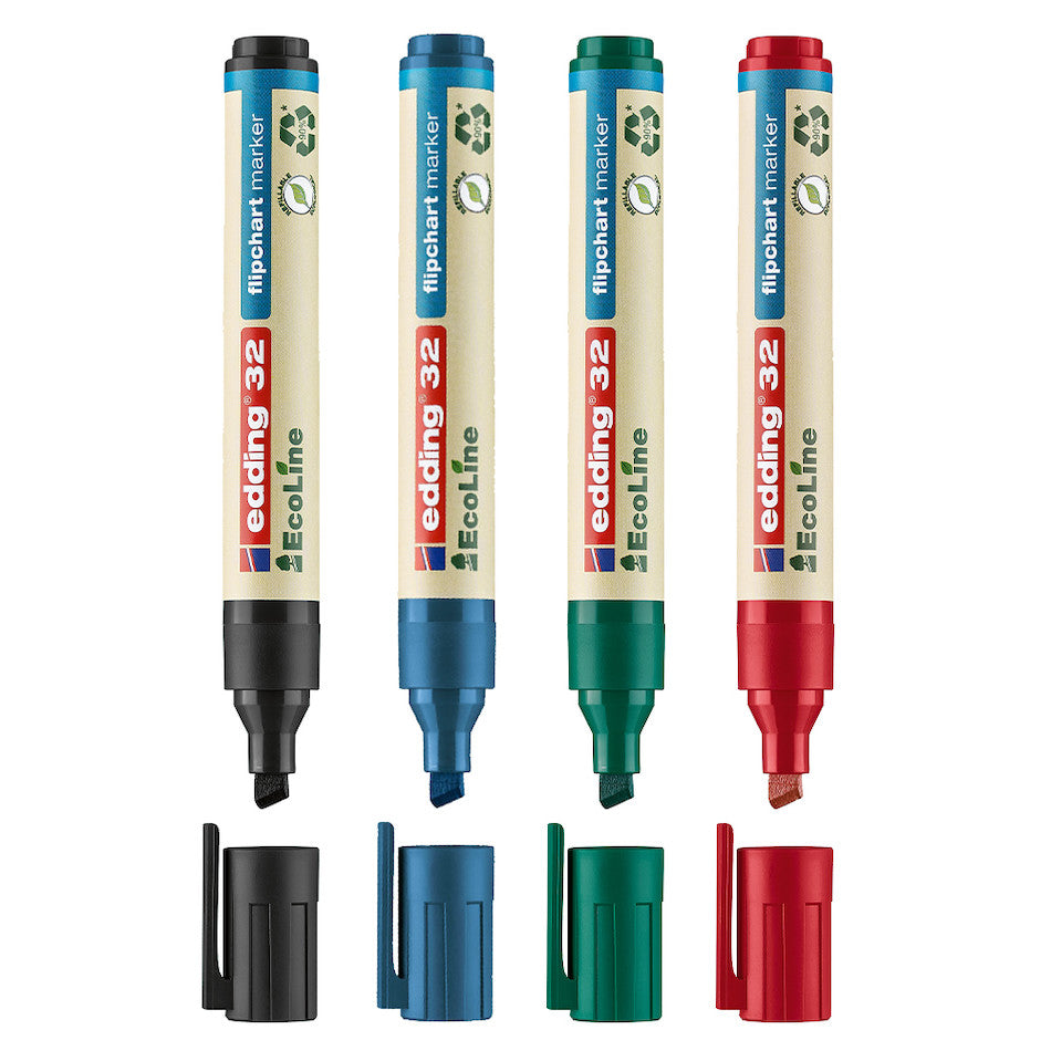 edding EcoLine 32 Flipchart Markers - Set of 4 Non-Toxic, Water-Based Dry Erase Markers for Whiteboards & Flip Charts - Perfect for Office Meetings, Classroom Teaching & Creative Brainstorming Sessions
